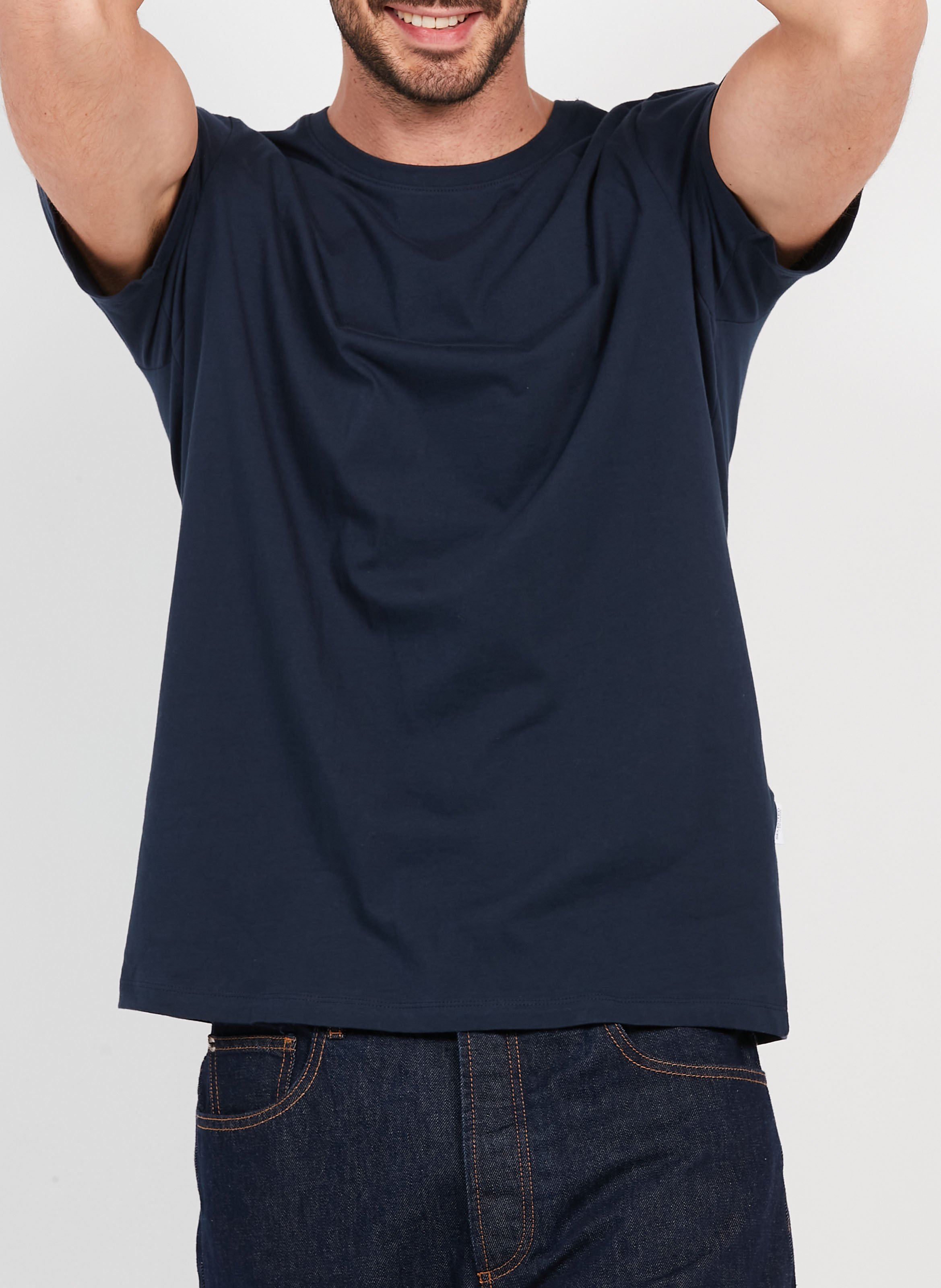 Tee-shirt droit col rond en coton Bleu