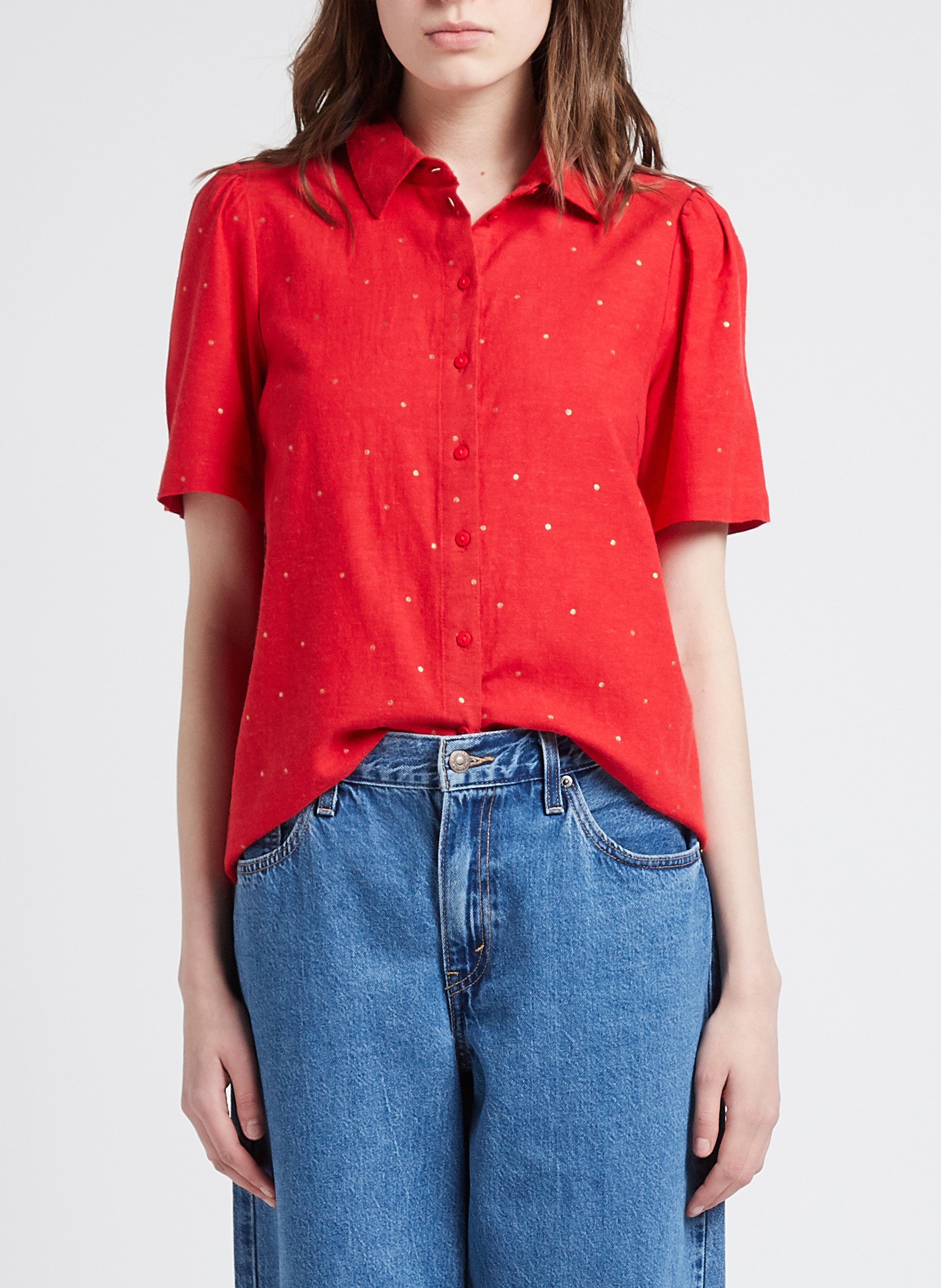 Chemise col classique imprimé  PIECES Rouge