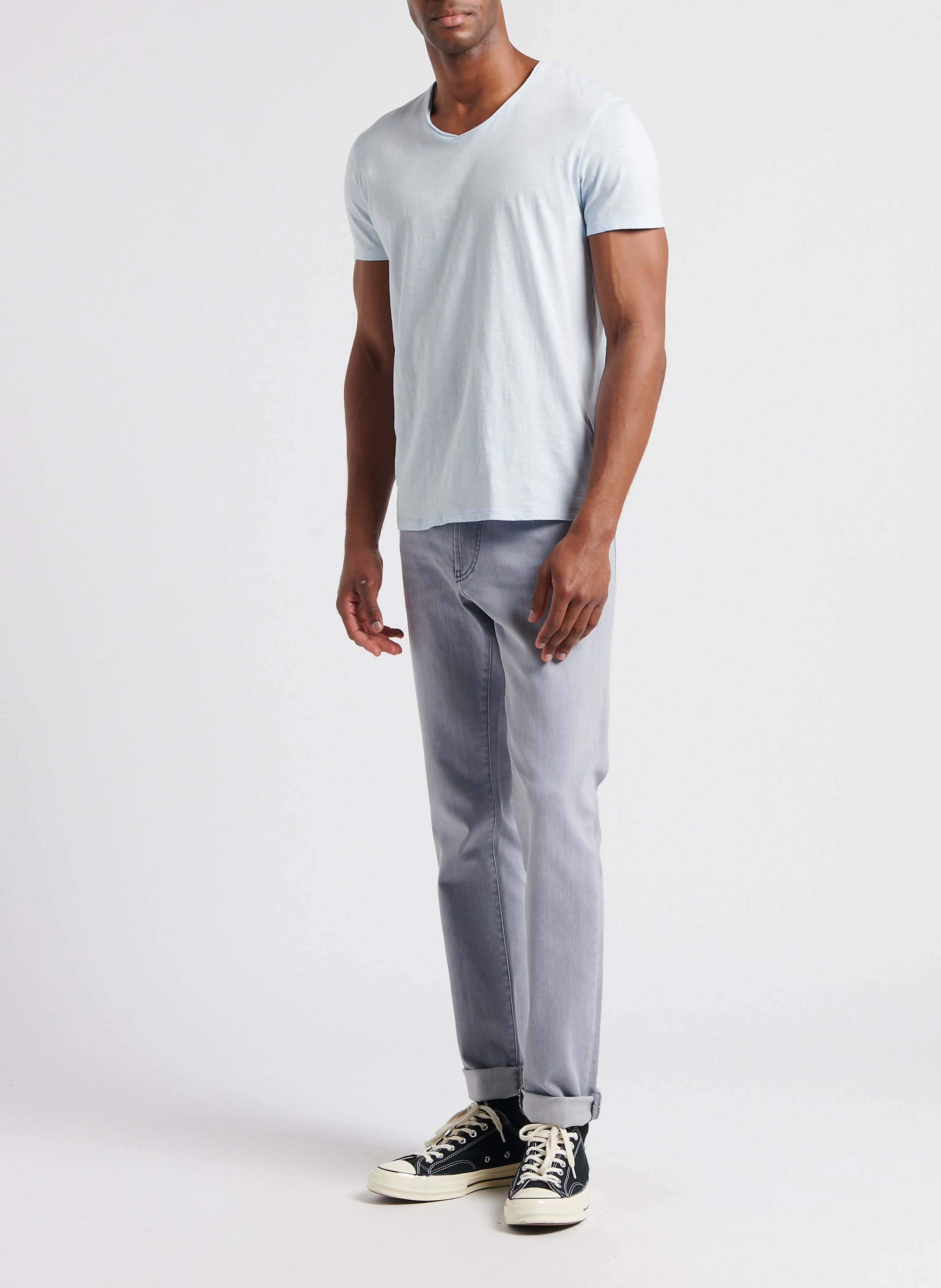 Tee-shirt col V en coton bio flammé IKKS Bleu