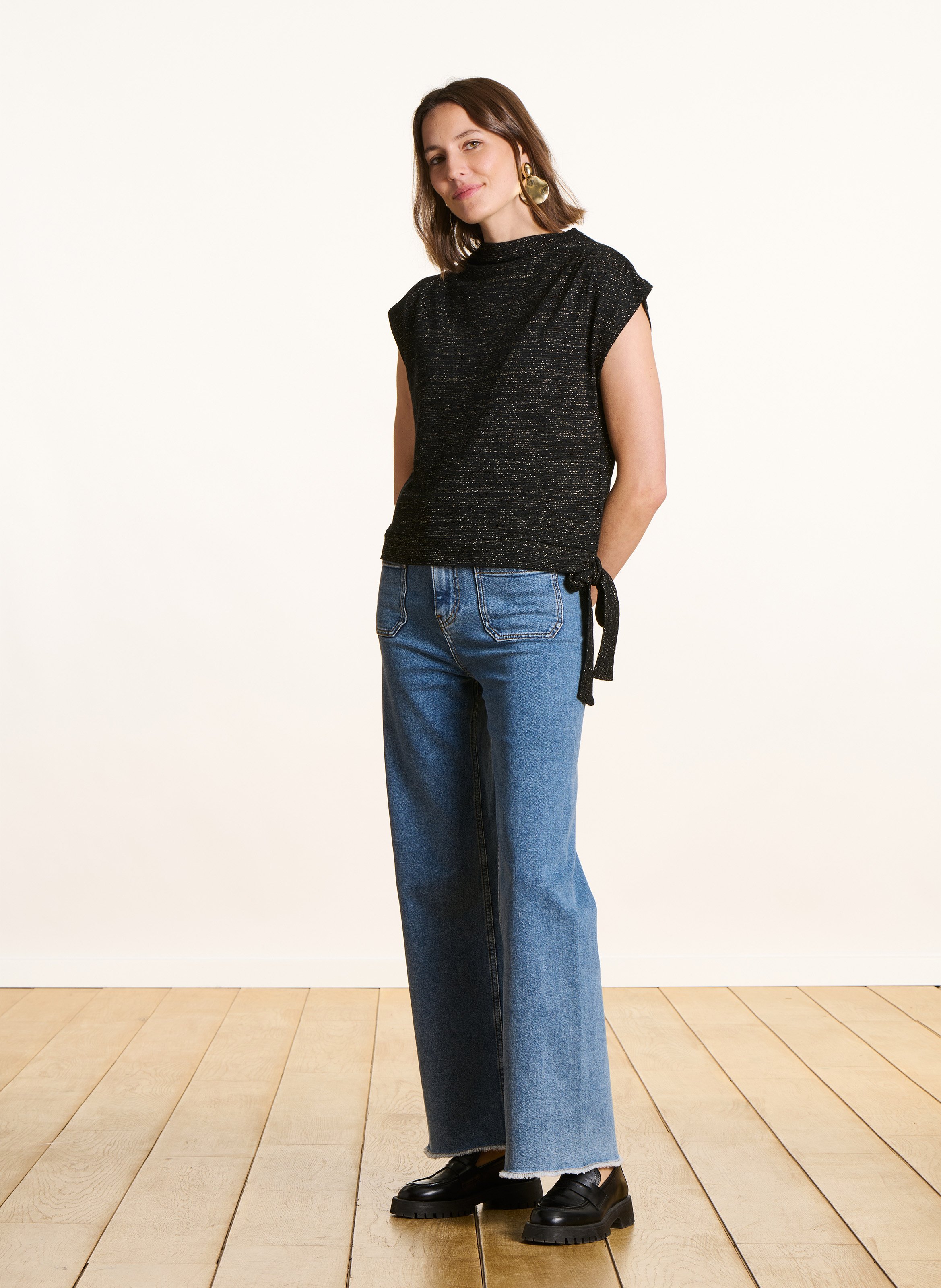 Top met korte mouwen in metallic stof LA FEE MARABOUTEE Zwart