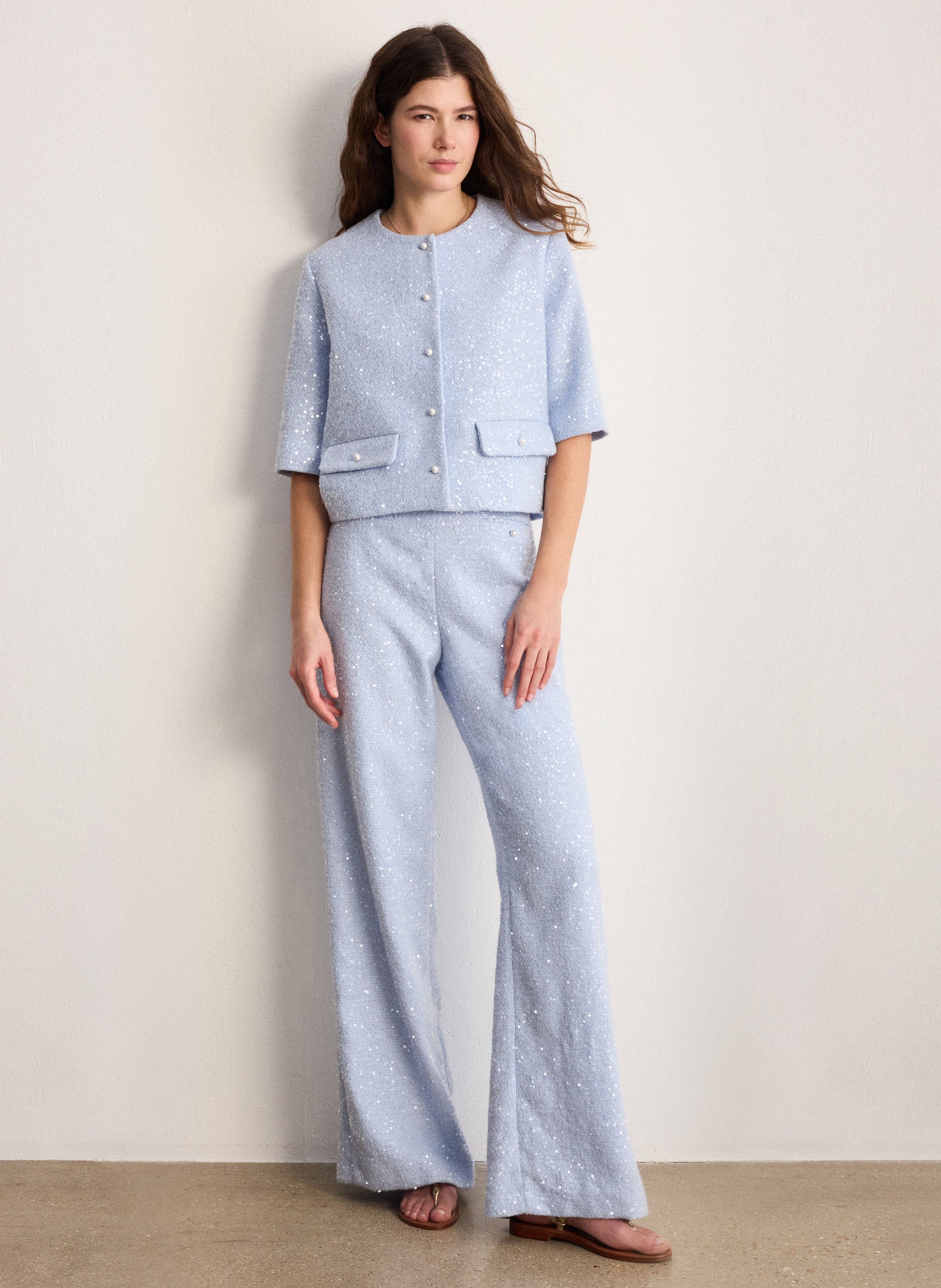 <p>Pantalon met hoge taille en tweed</p> PABLO Blauw