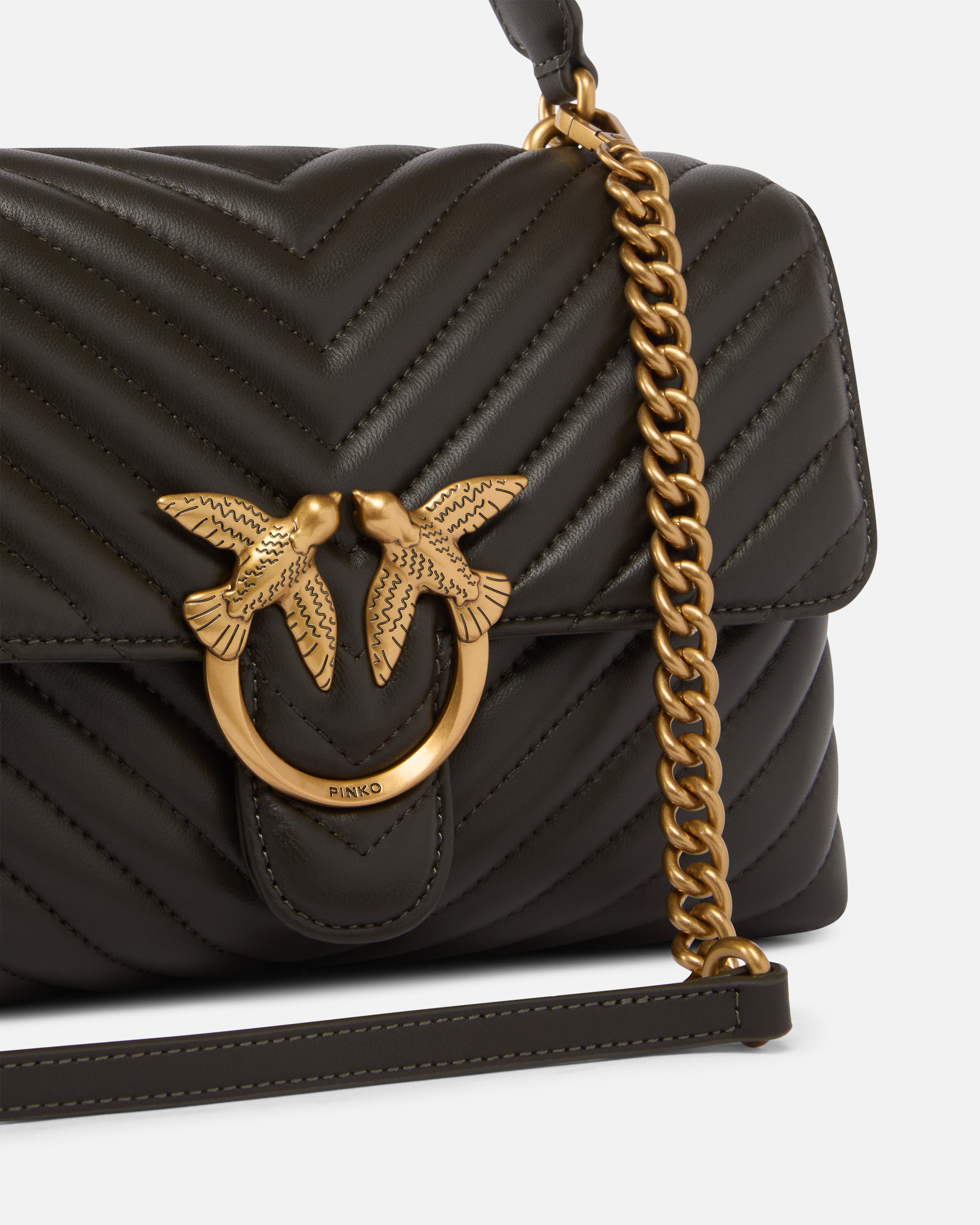 Sac à main moyen love bag puff chevron en cuir nappa PINKO Vert