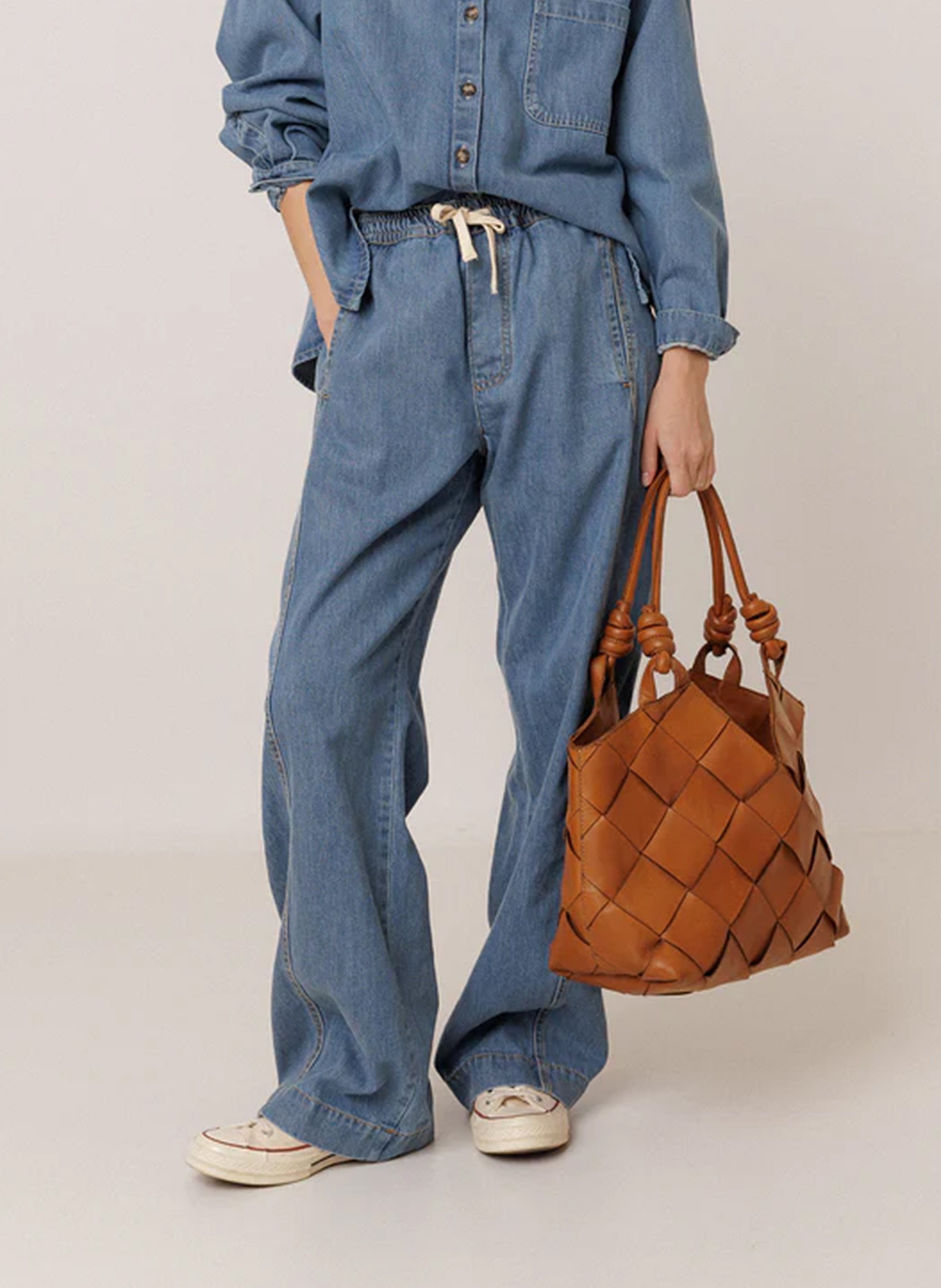 Elasticated Wide Leg Denim Pants INDI & COLD Blue