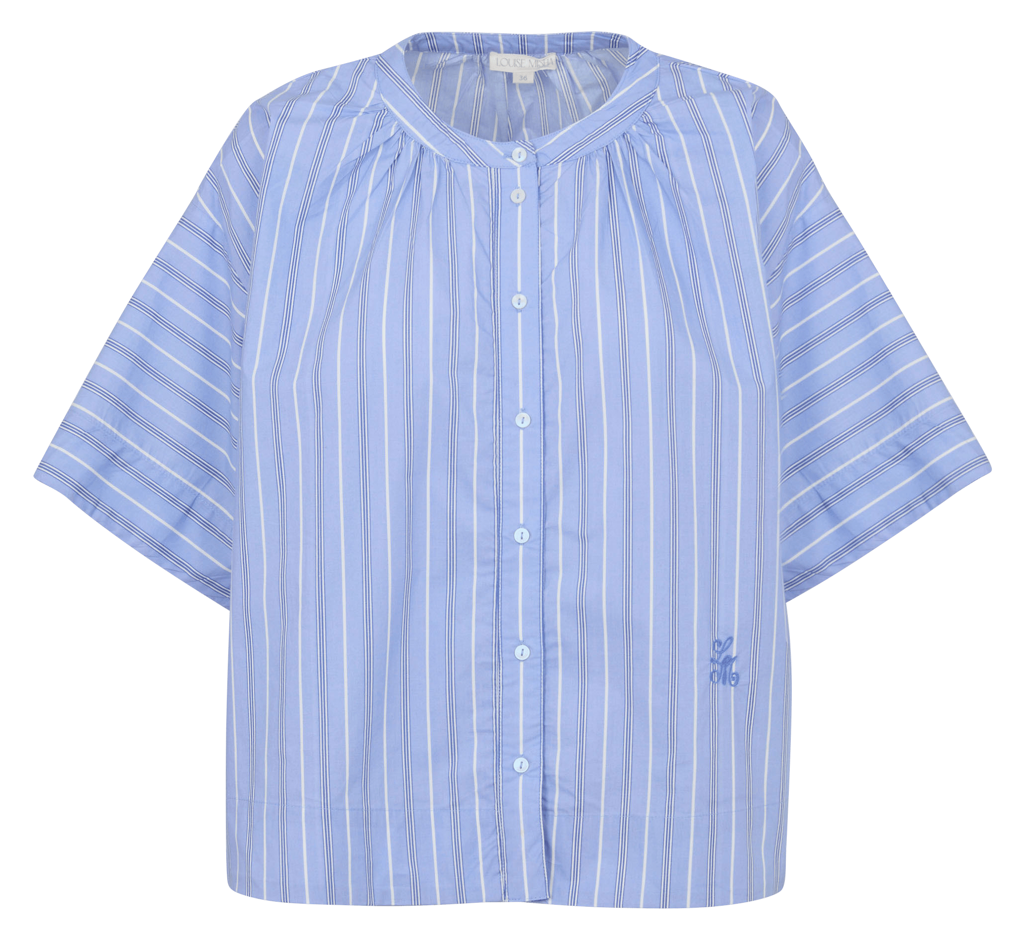 Wijdvallende gestreepte Mao-kraag overhemd van katoen. LOUISE MISHA Blauw