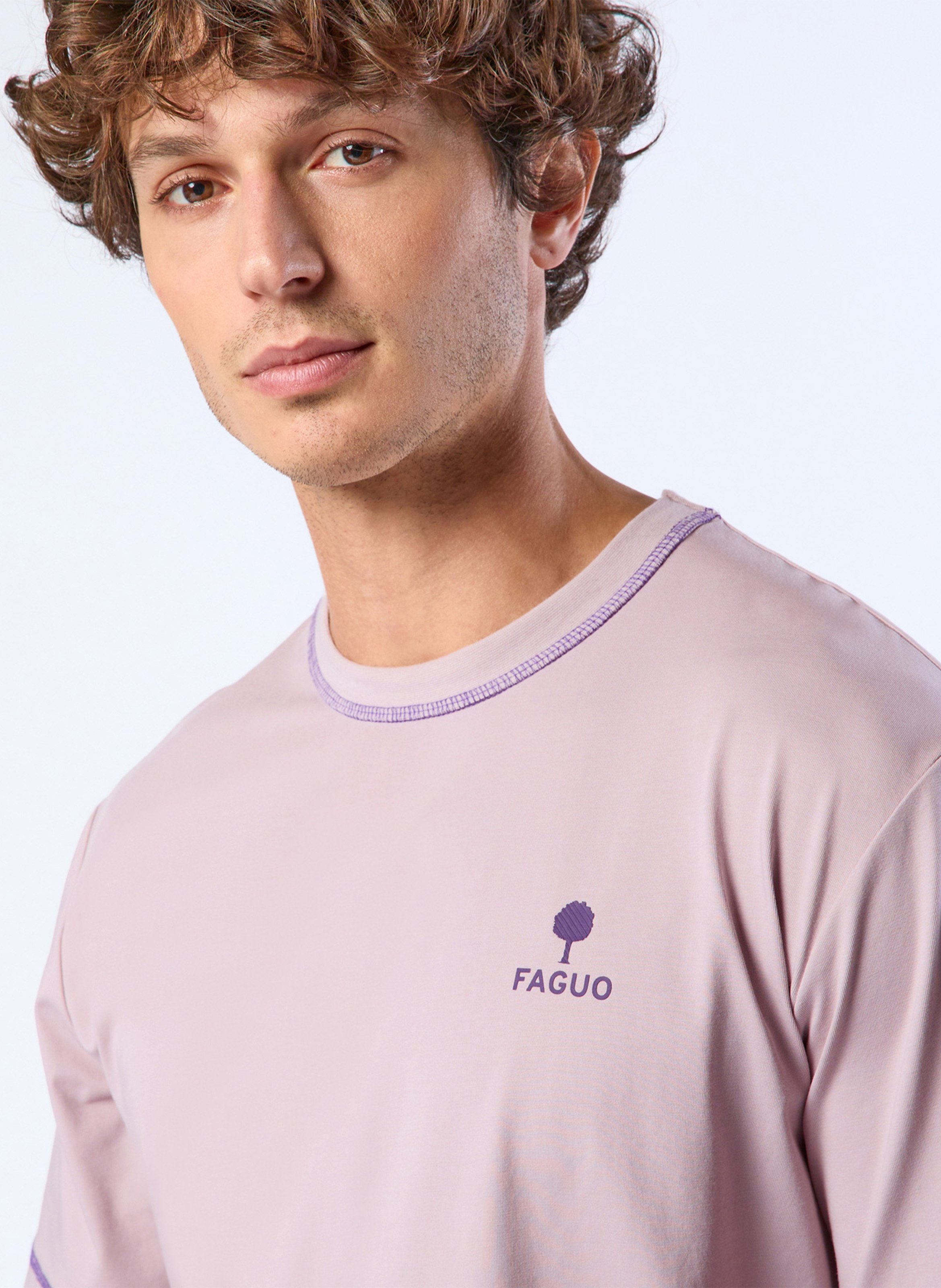 Tee-shirt oversize col rond en coton mélangé FAGUO Rose