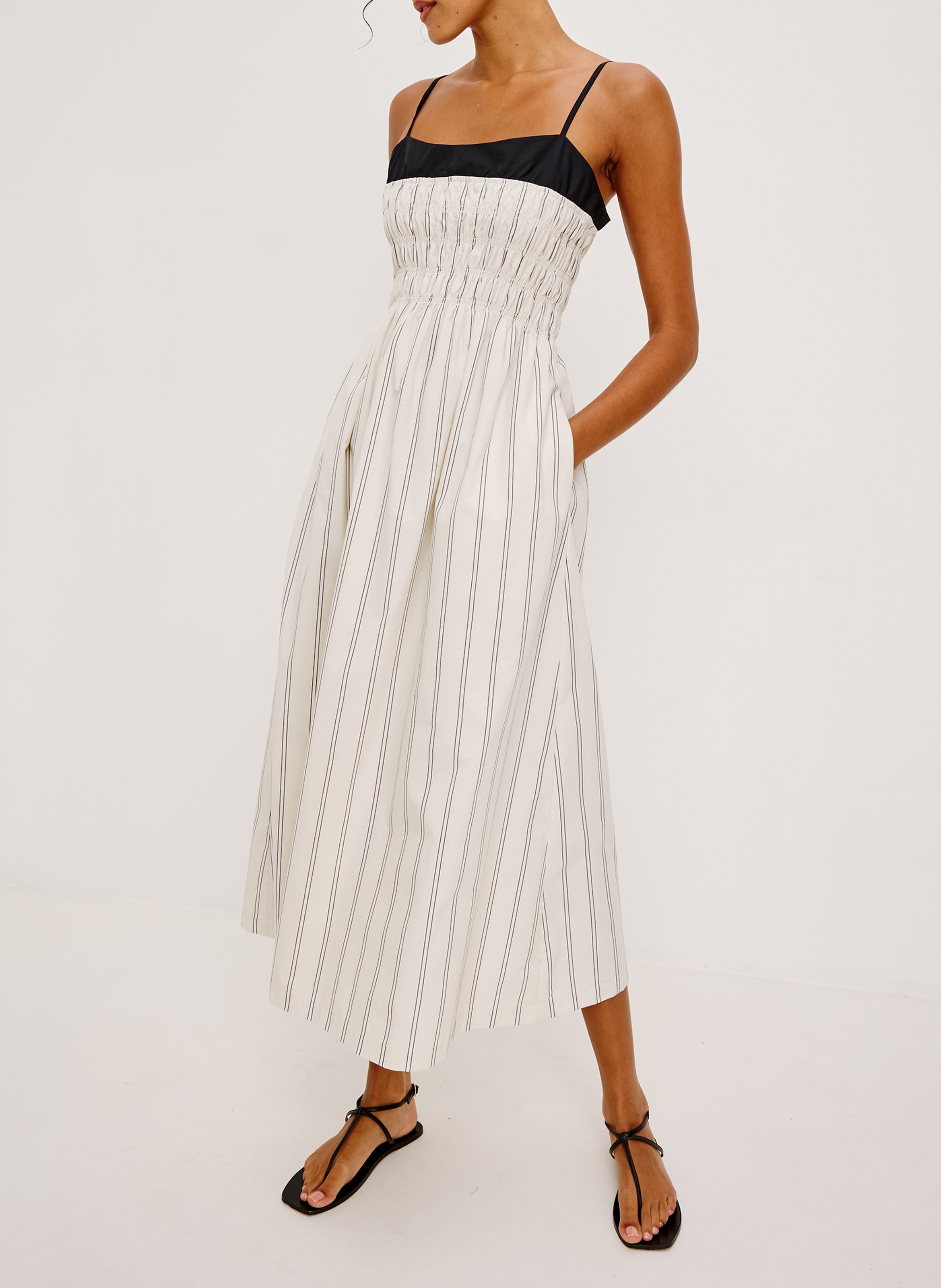 Langes, gestreiftes Baumwollkeid mit Rundhalsausschnitt RAILS Mehrfarbig