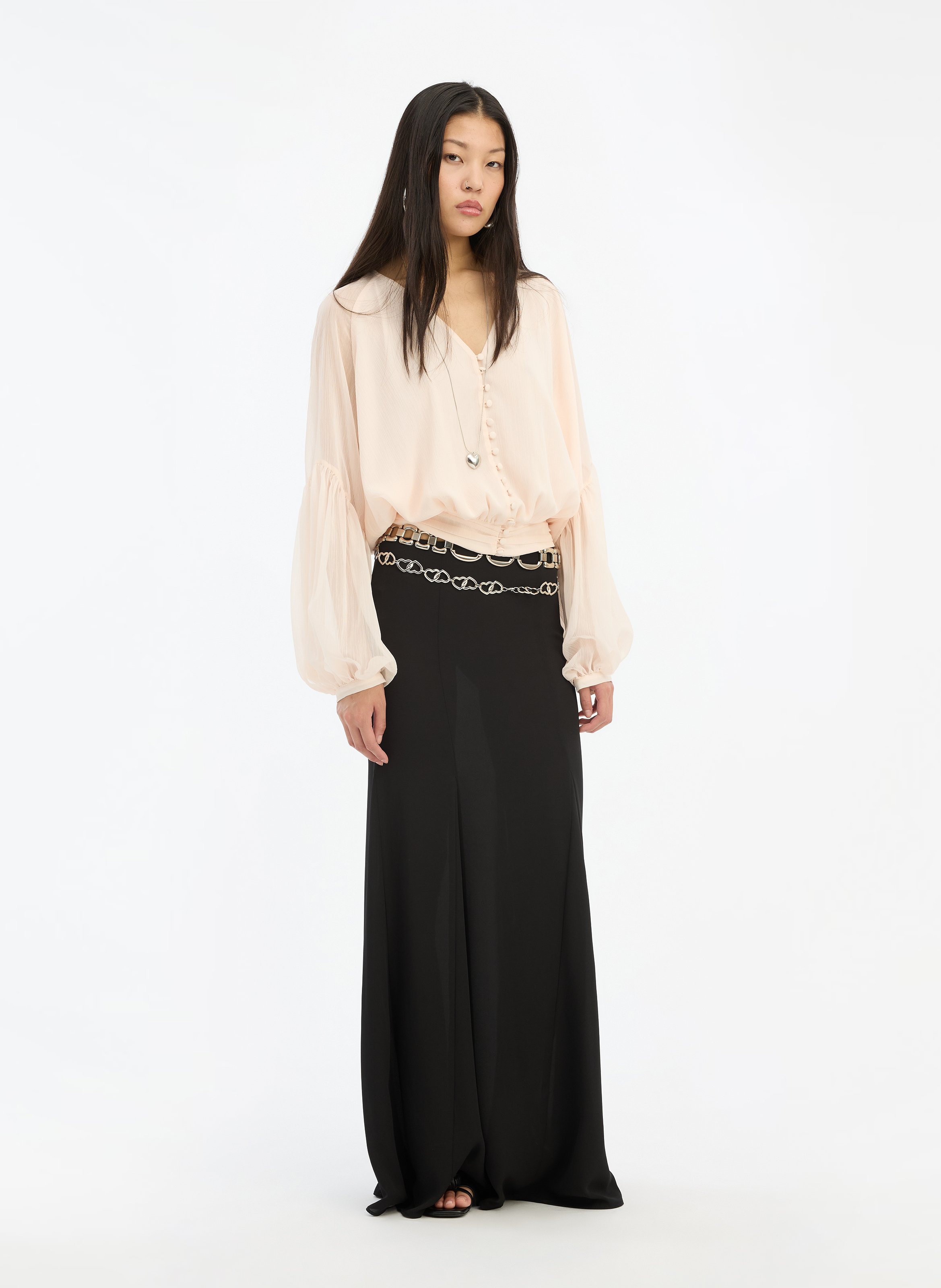 Top ajusté col V  ROTATE Beige