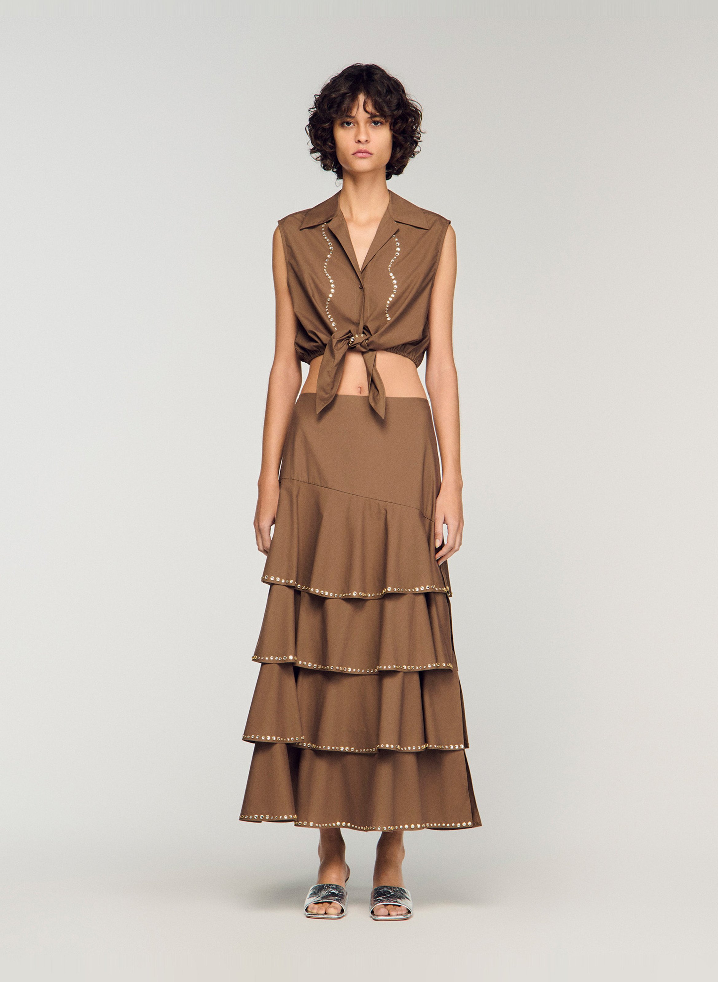 Halflange rok met volants SANDRO Bruin