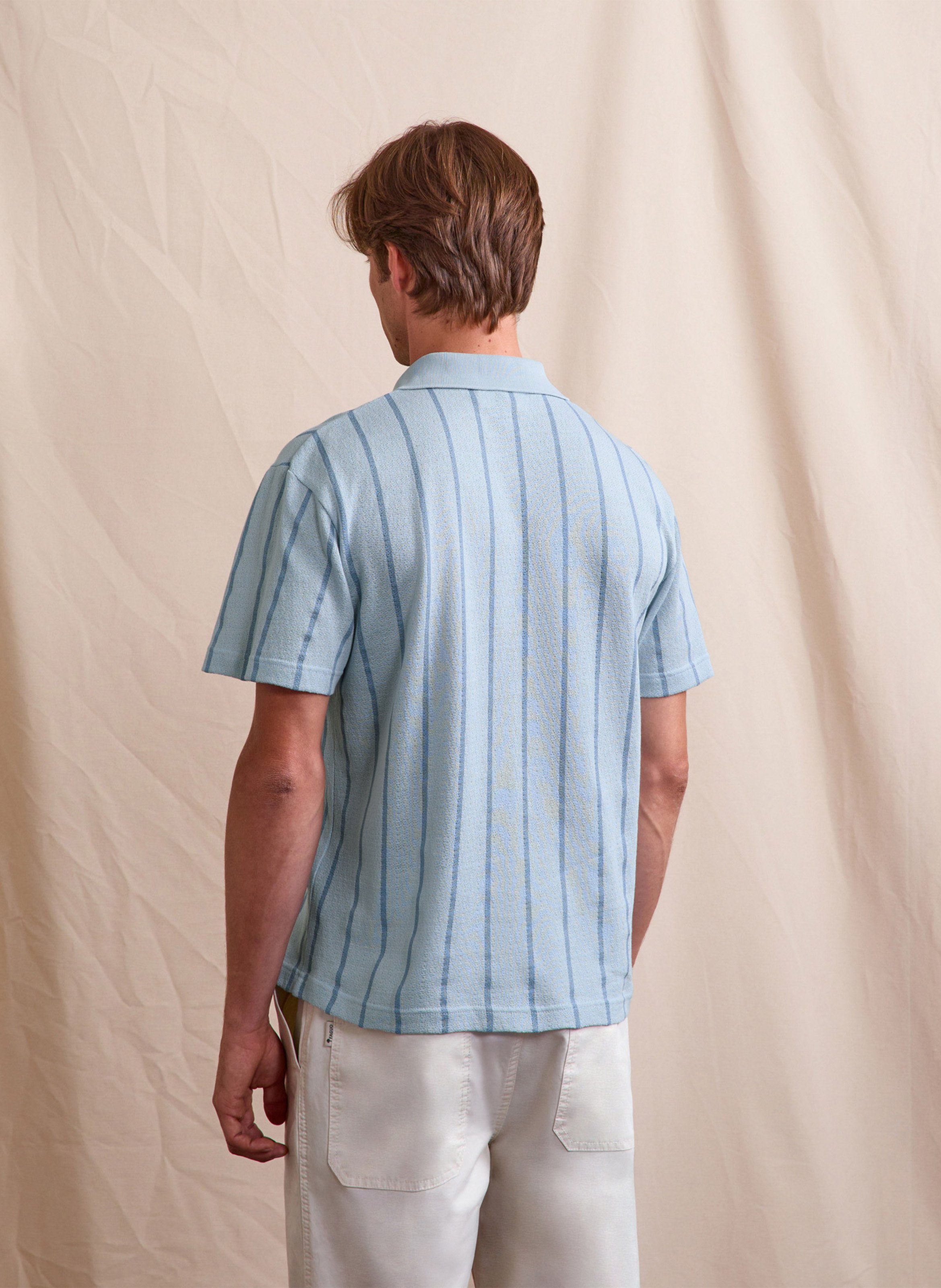 Striped straight fit cotton blend polo FAGUO Blue