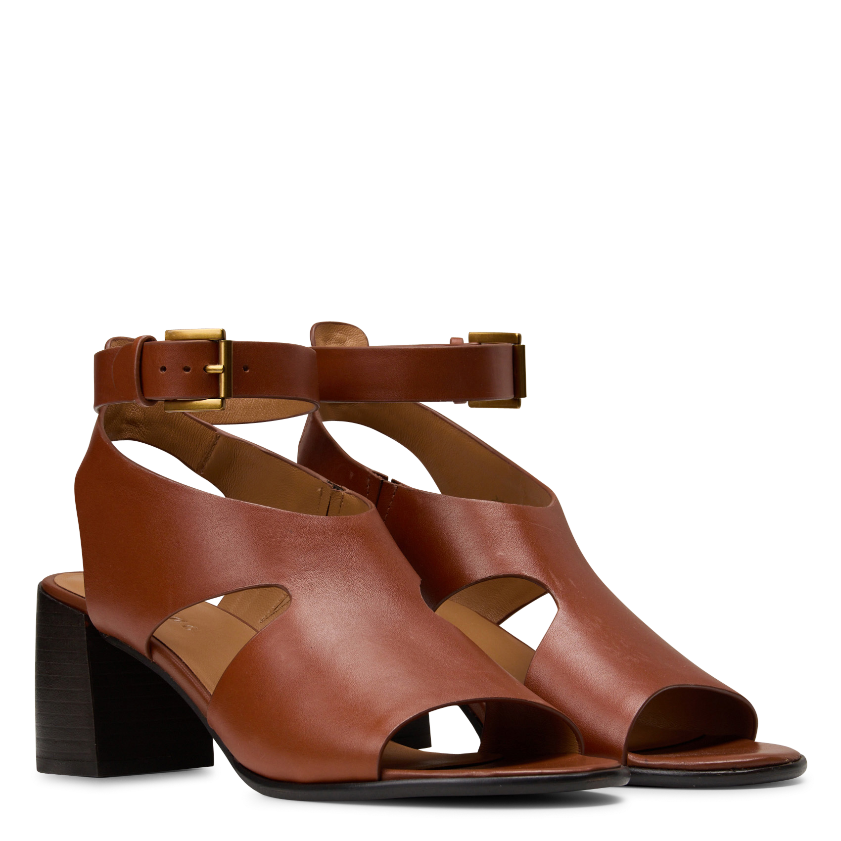 Sandales à talons unies en cuir COTELAC Marron