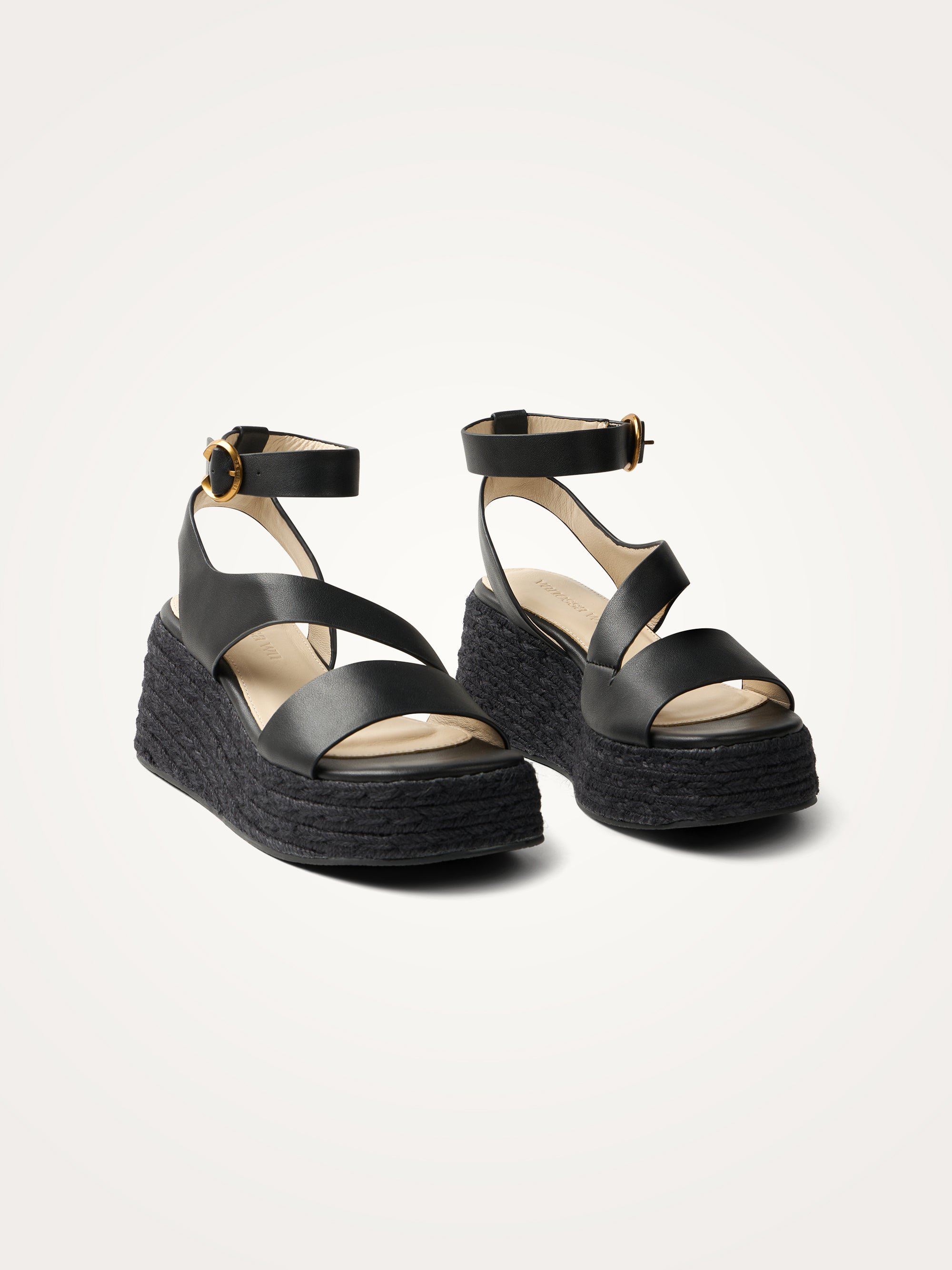 Platform sandals in metallic effect leather with strap VANESSA WU Black