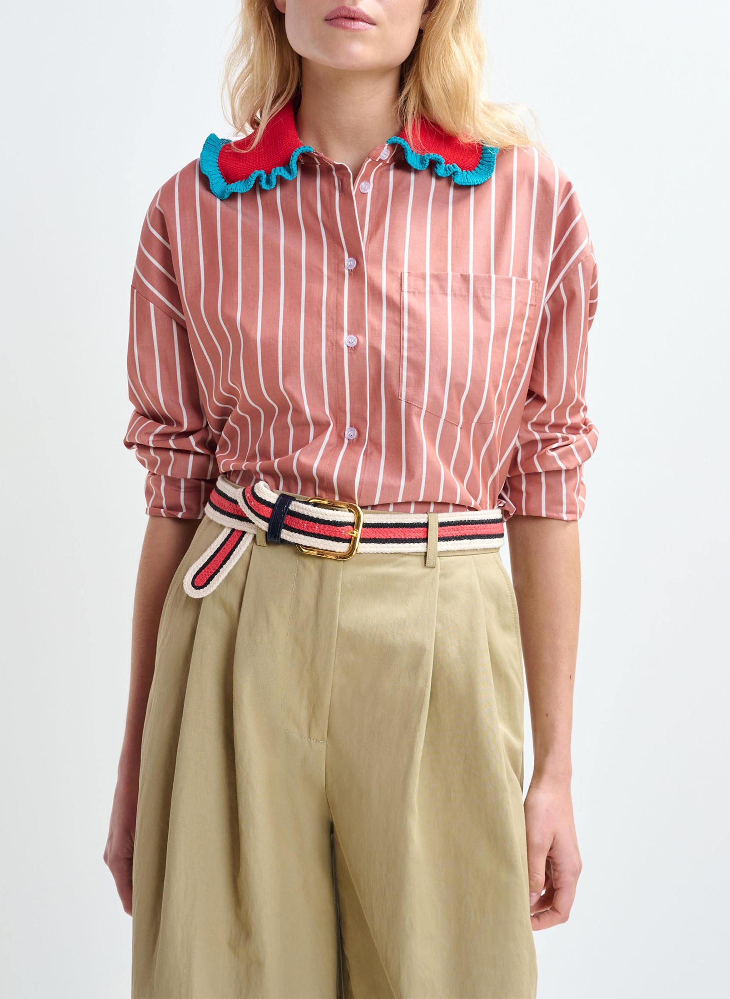 Chemise oversize col classique en coton rayé ESSENTIEL ANTWERP Orange