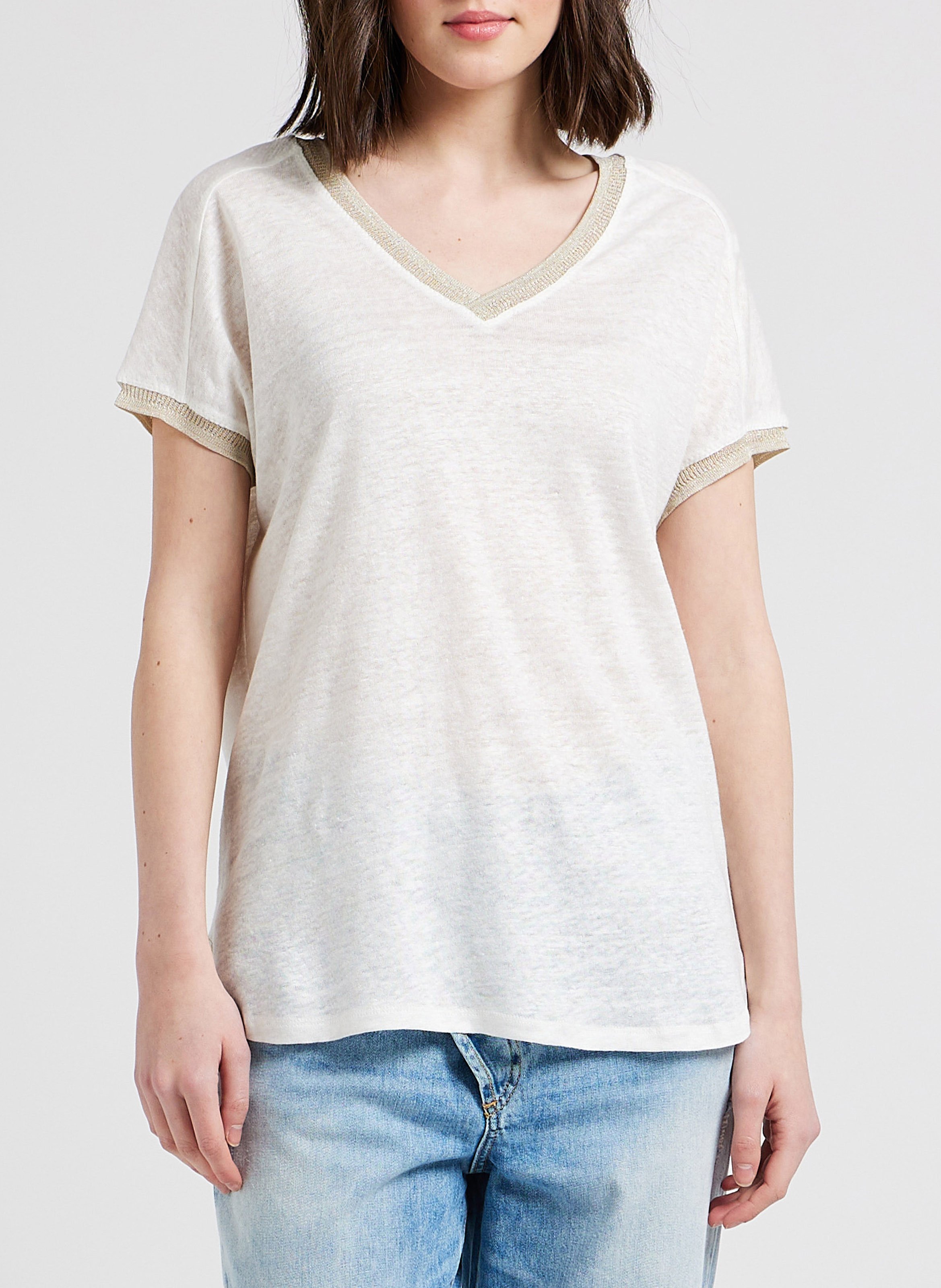 Tee-shirt col V en lin BELLA JONES Beige
