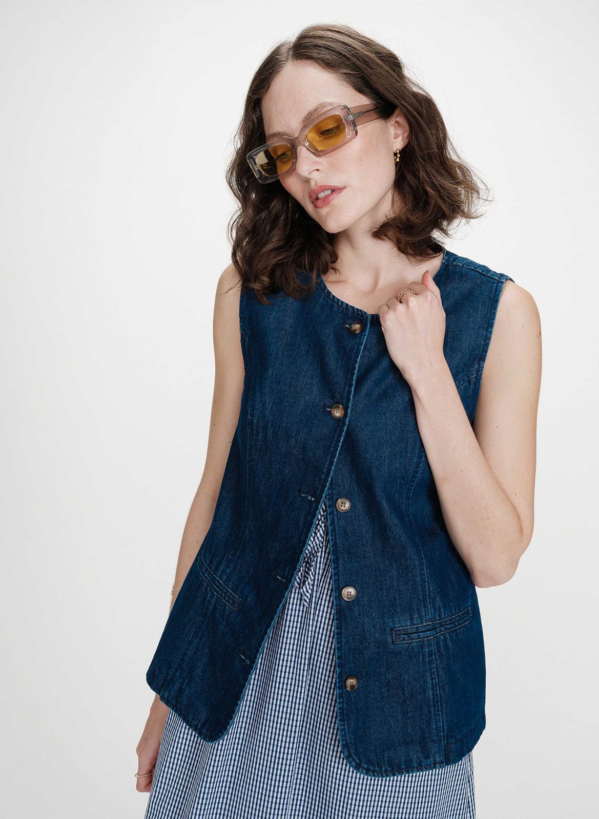 Straight round-neck cotton cardigan GRACE ET MILA Blue