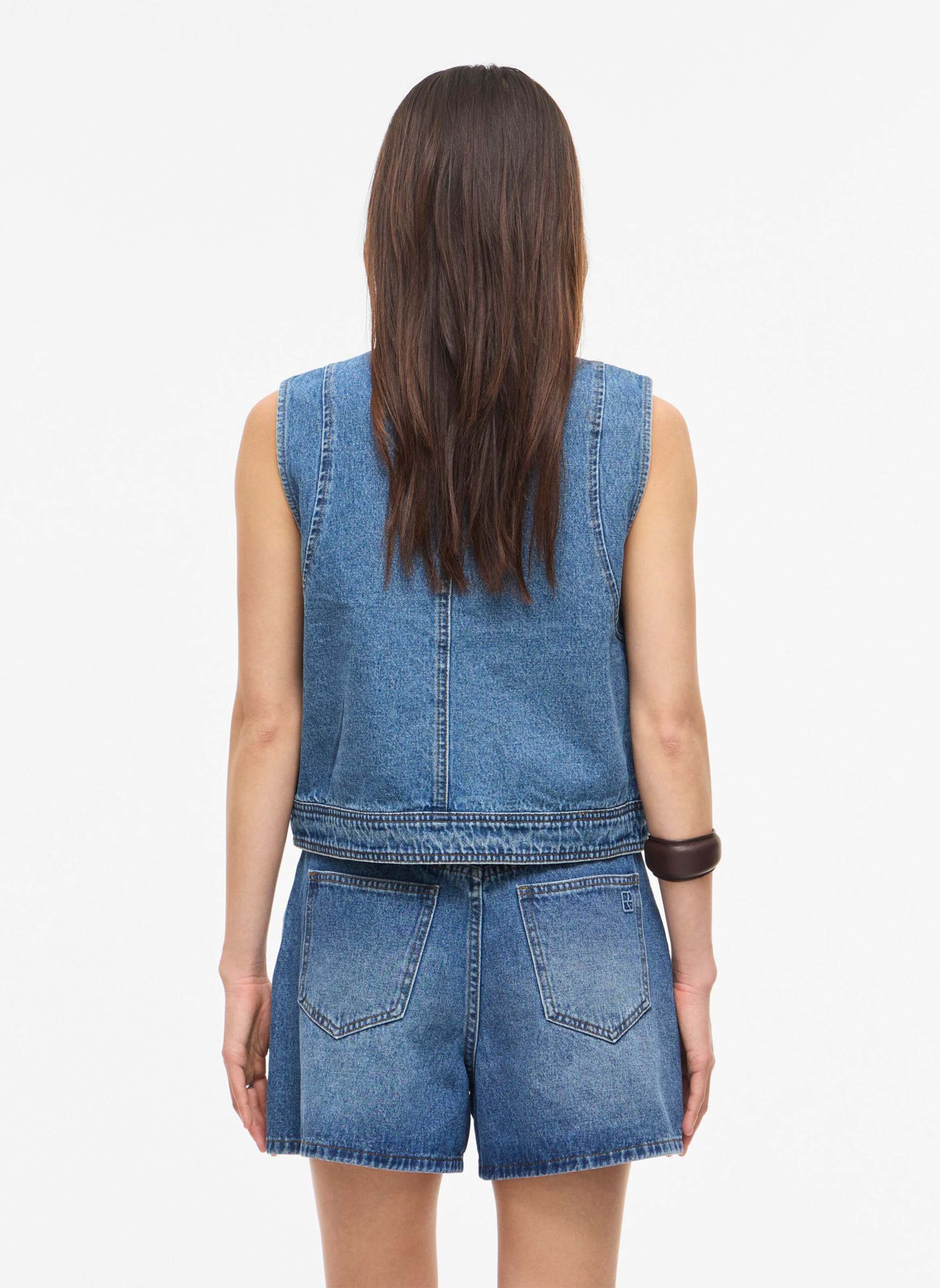 Veste droite col rond en coton et coton recyclé ROUGE EDIT Bleu
