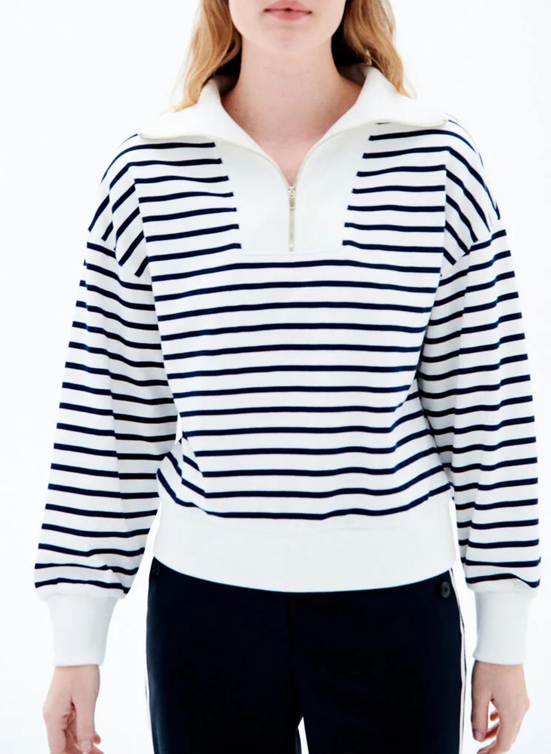 High-neck striped cotton sweater CAROLL Blue