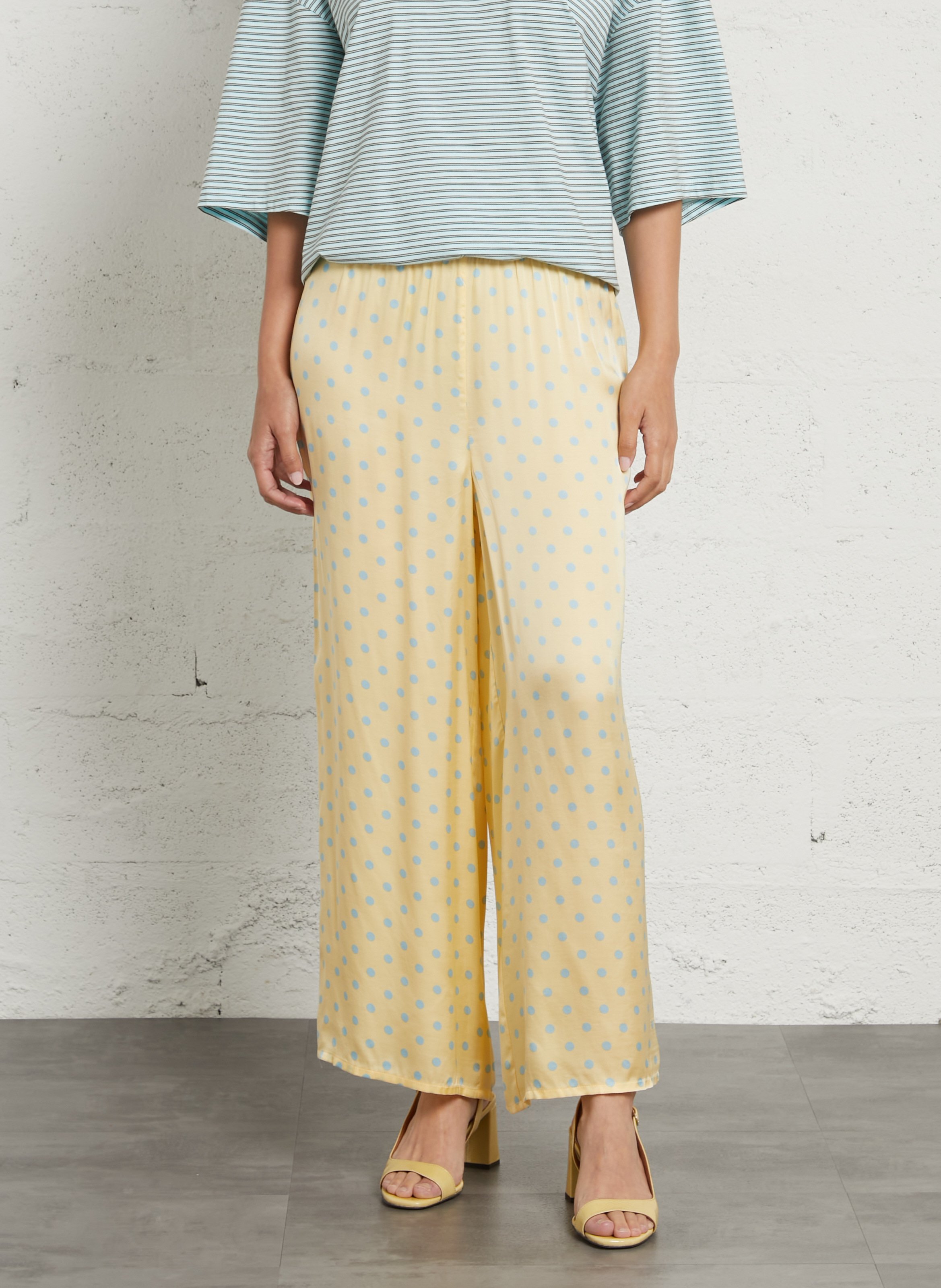 Flowy wide-leg polka dot trousers AMERICAN VINTAGE Yellow