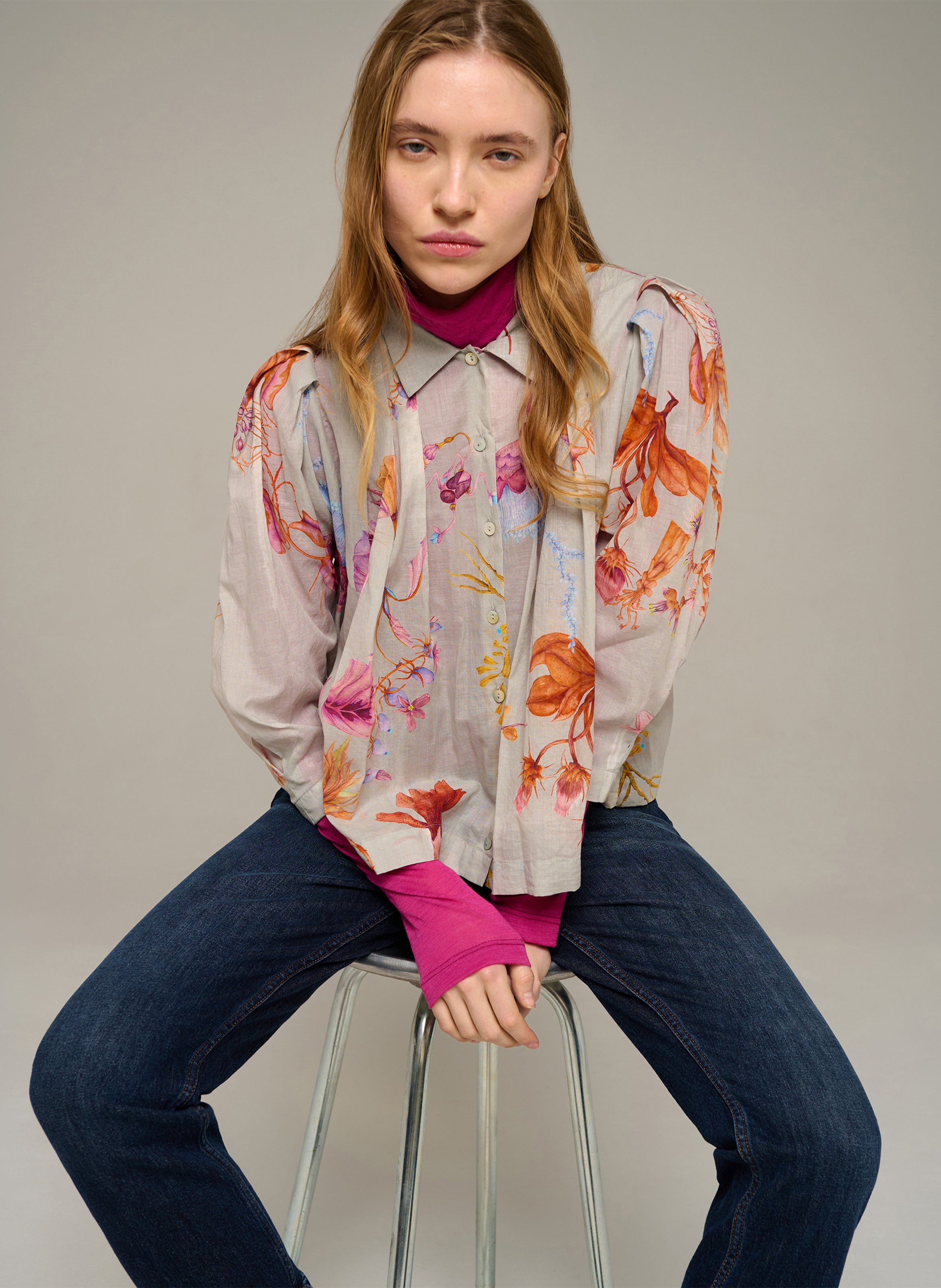 Loose-fit cotton shirt COTELAC Grey