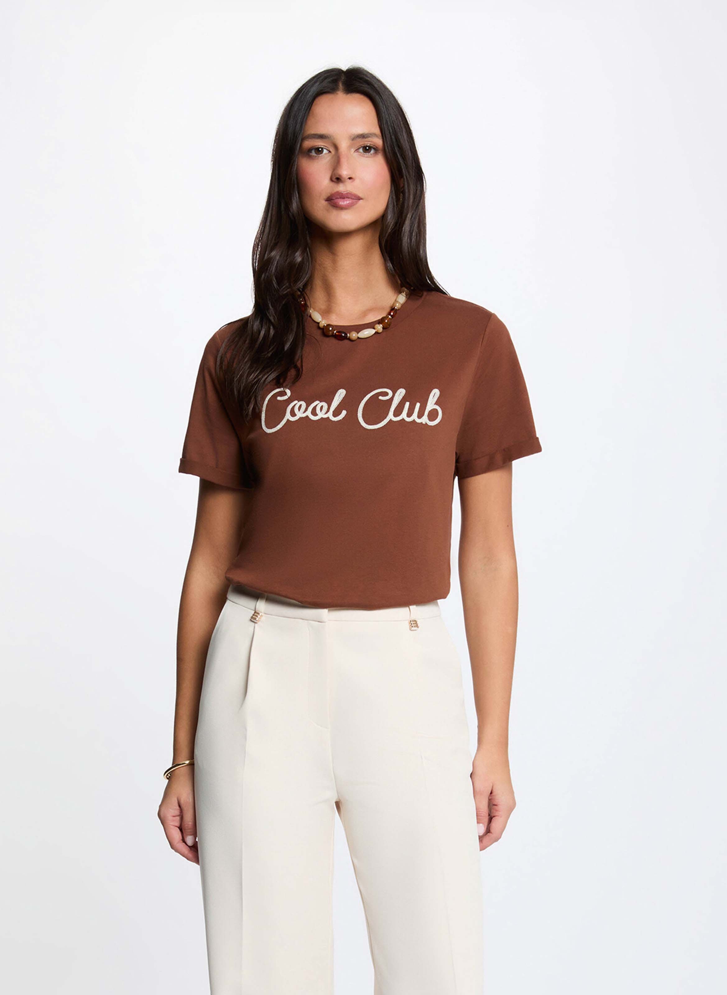 T-shirt droit col rond  MORGAN Marron