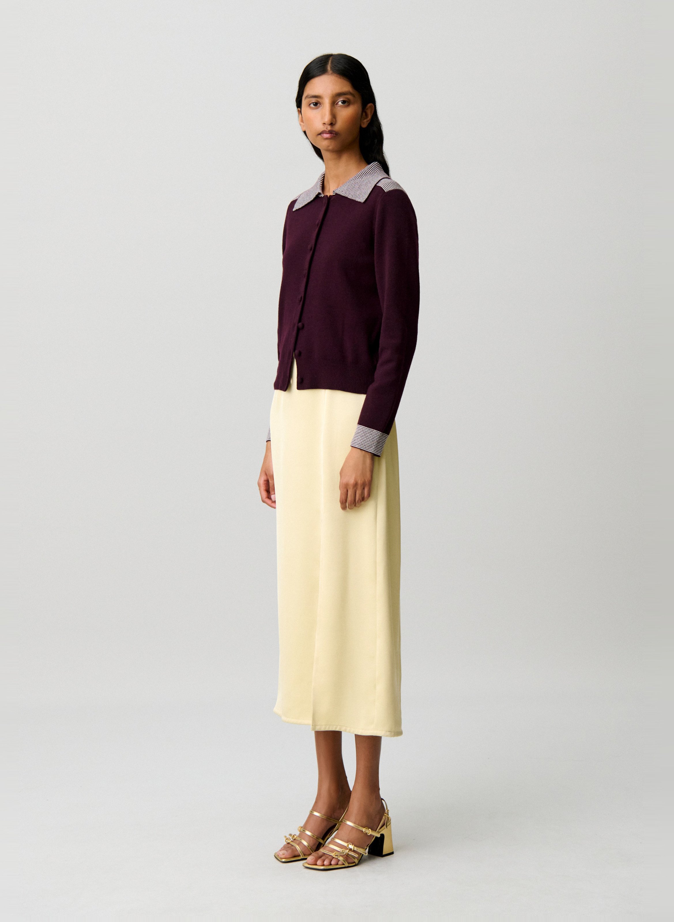 Cardigan col classique en laine mélangée CLAUDIE PIERLOT Prune