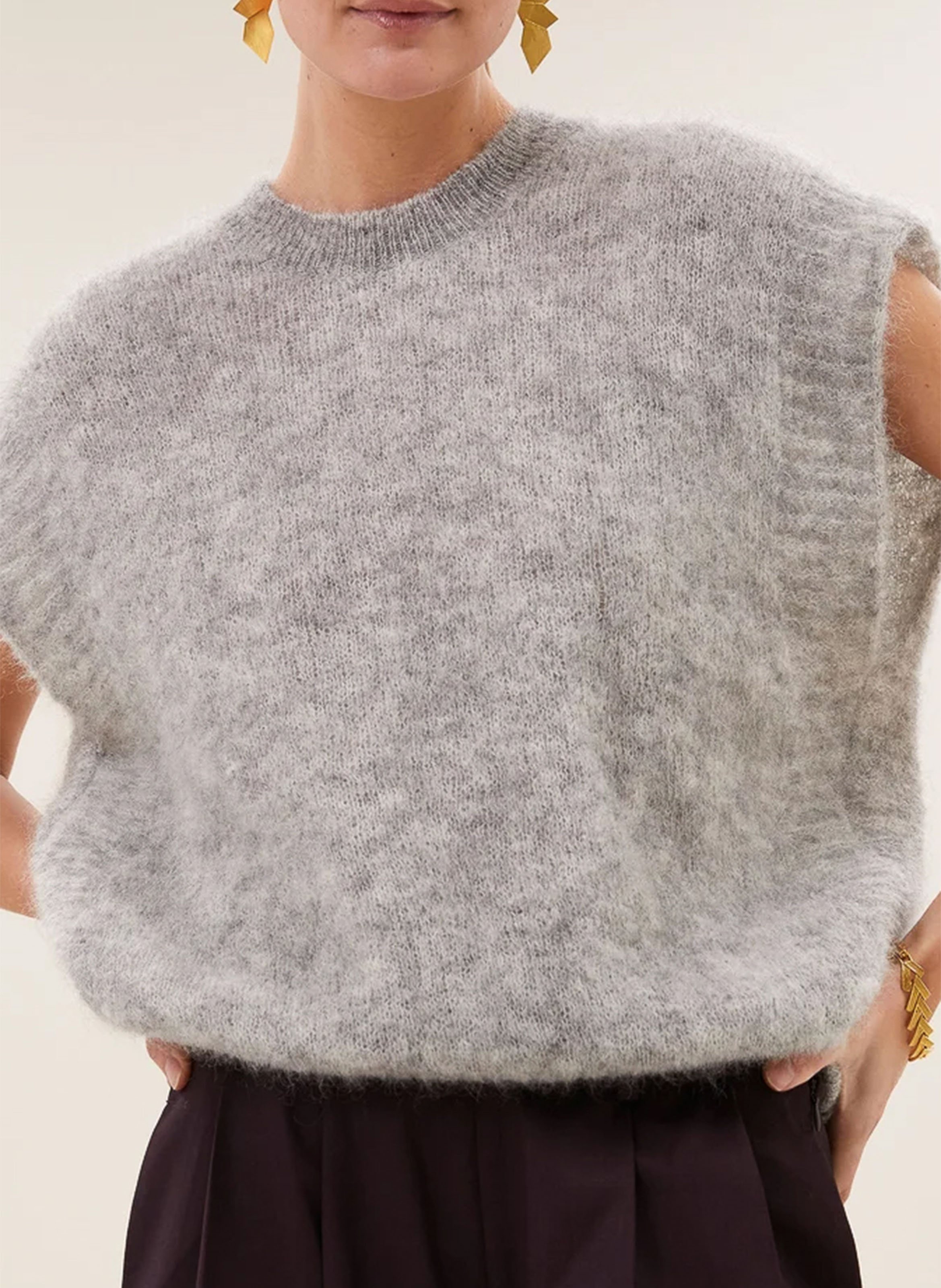 Pull sans manches uni en laine mélangée BY BAR Grijs