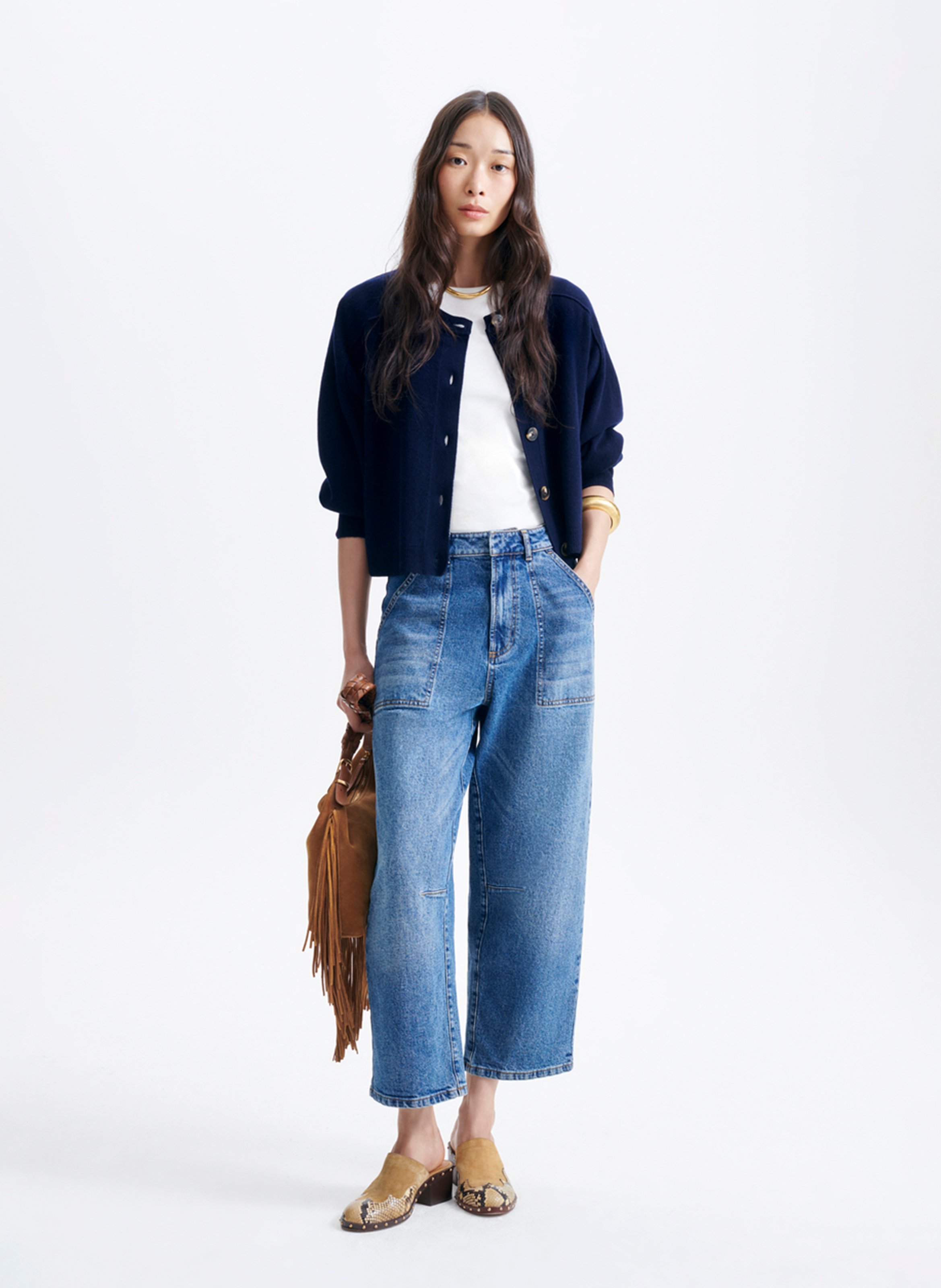 Ruime ronde hals cardigan in wol VANESSA BRUNO Blauw
