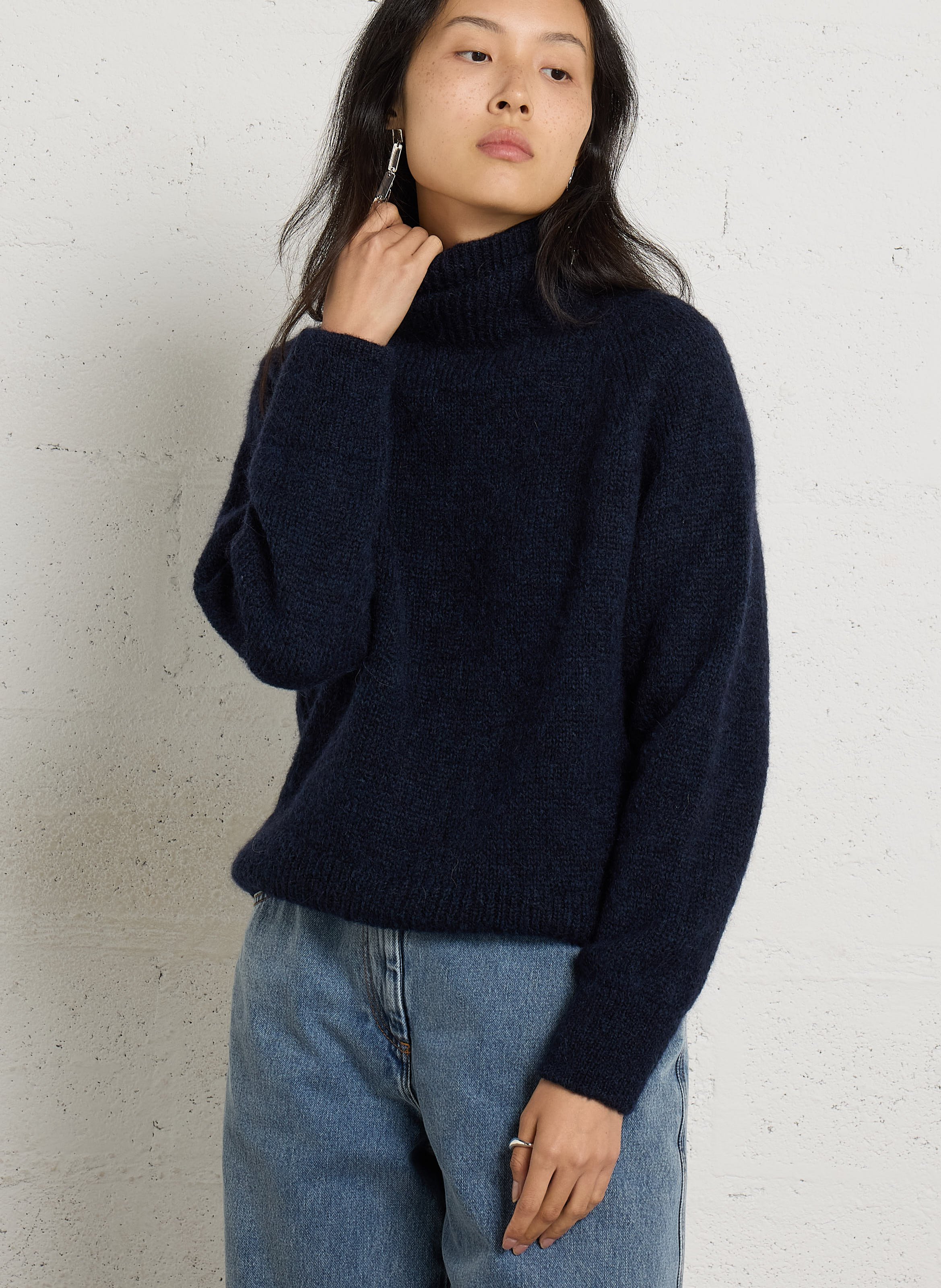 Trui met opstaande kraag van alpaca en gemengde wol MASSCOB Blauw