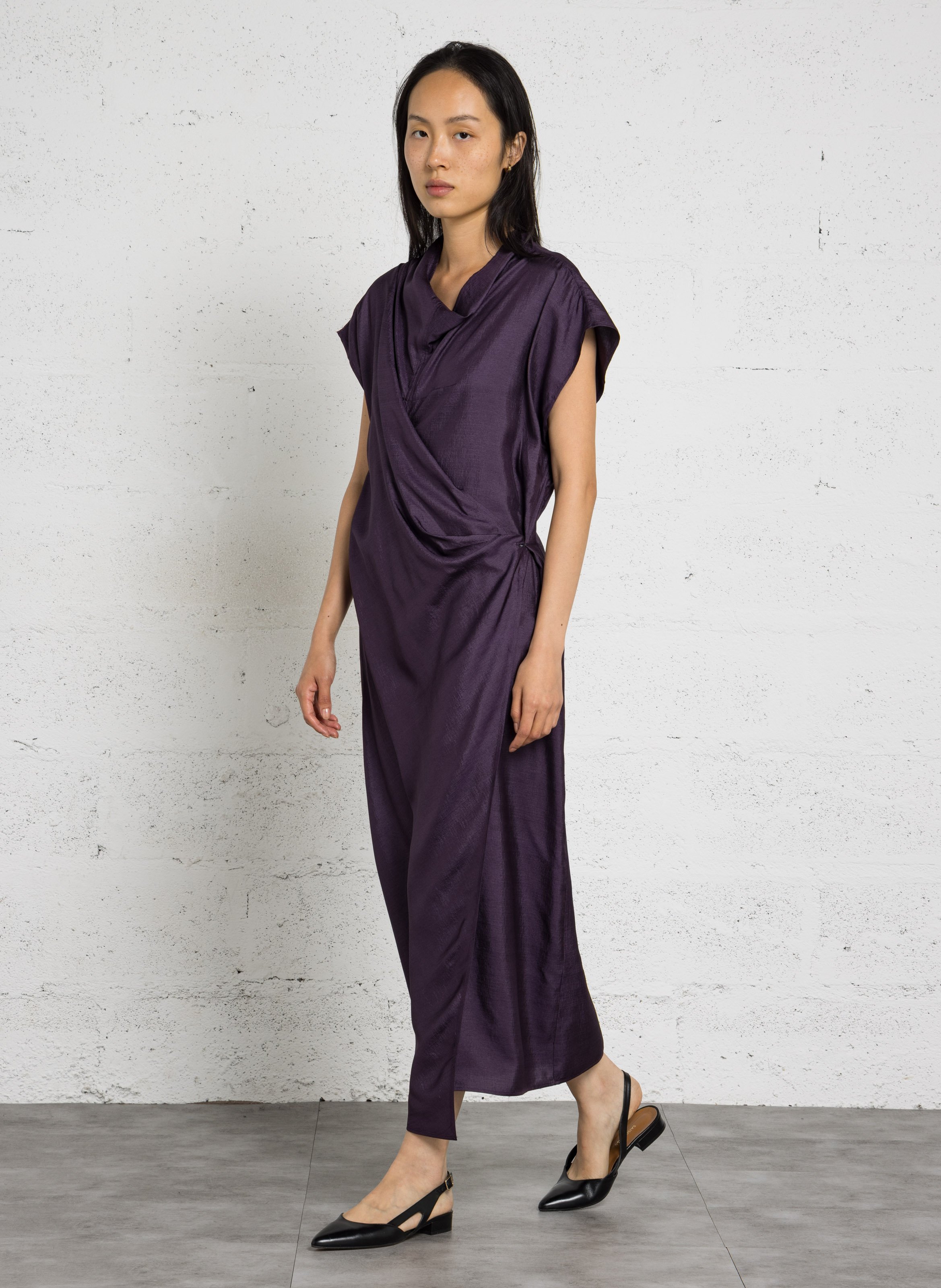 Robe midi col montant en soie SOEUR Violet