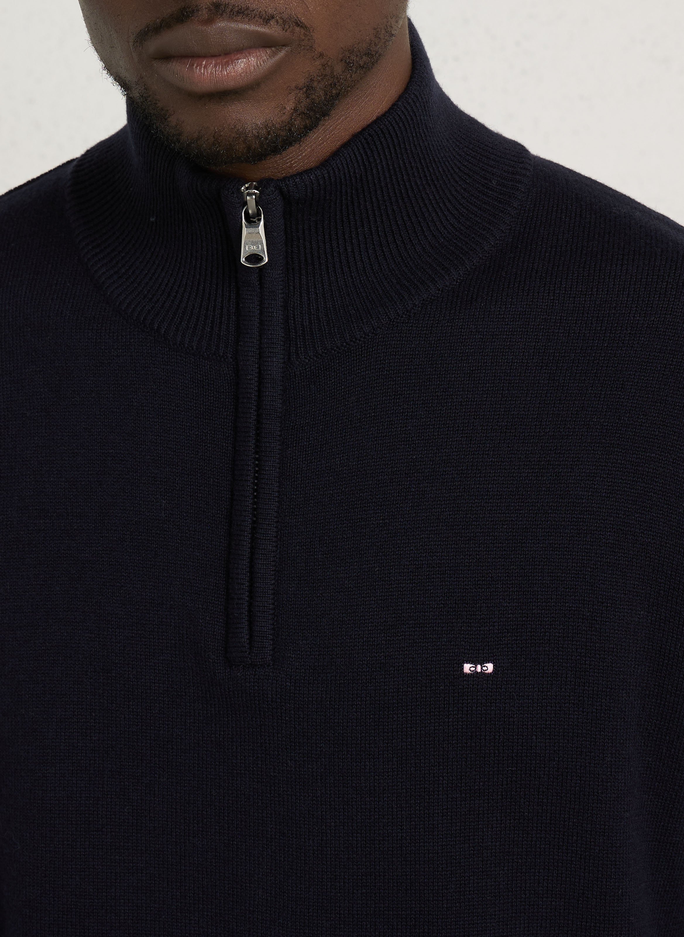 Pullover mit Stehkragen und Reißverschluss aus Wolle und Baumwolle EDEN PARK Blau