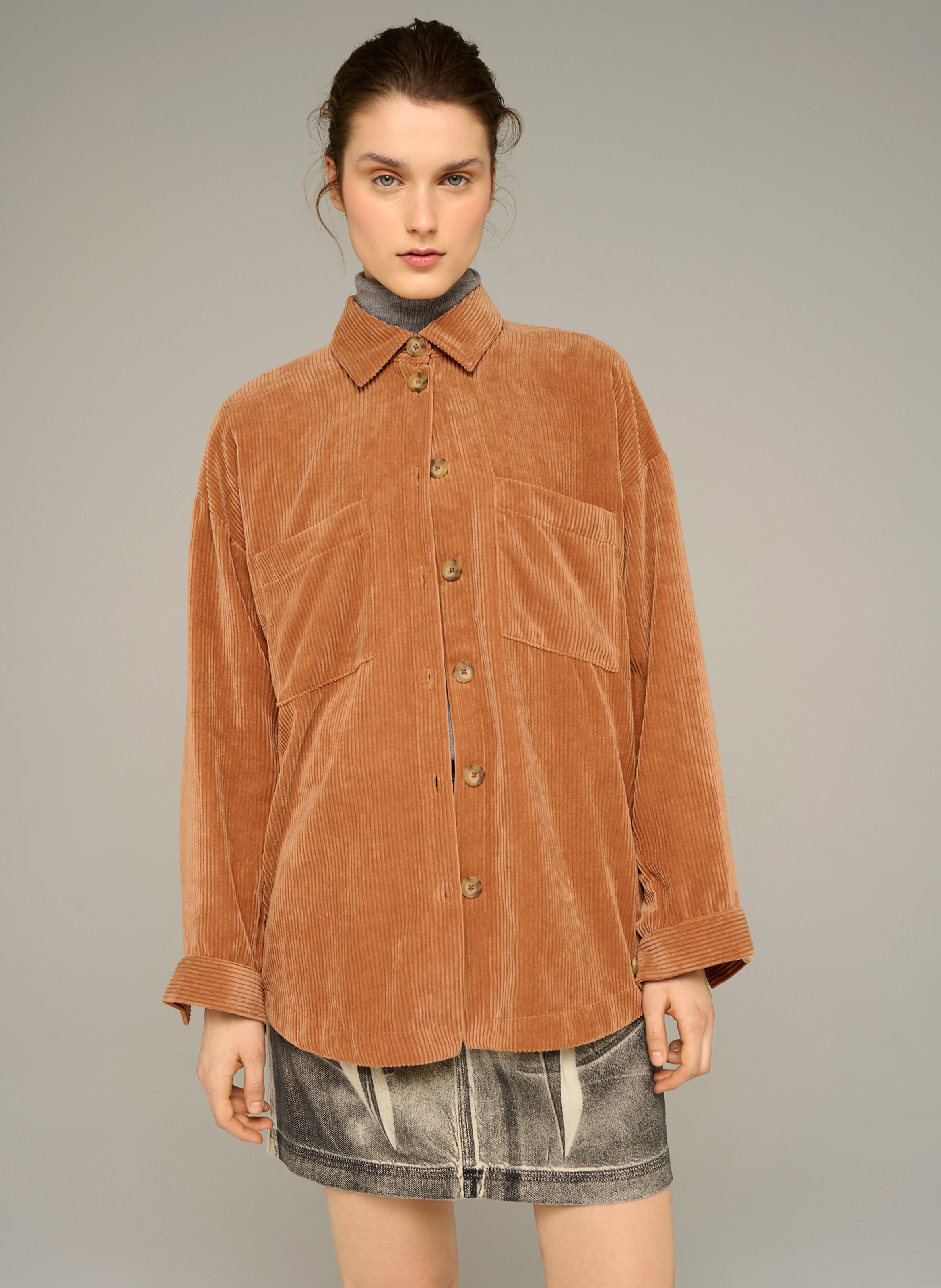 Straight corduroy shirt COTELAC ACOTE Brown