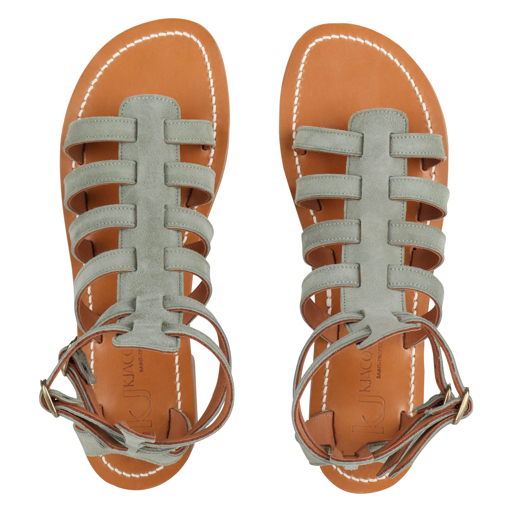 Flat leather sandals K JACQUES Green