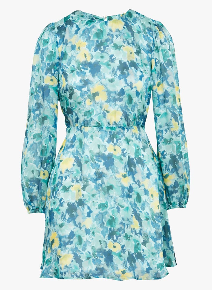 Korte jurk met ronde hals en print Groen