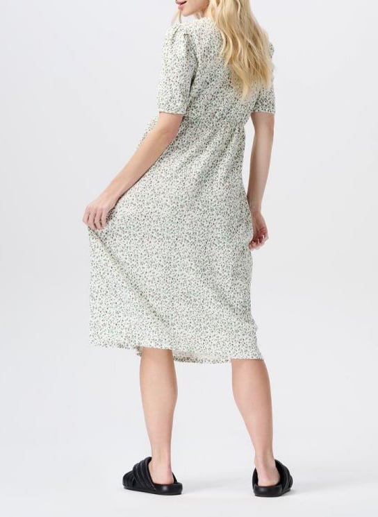 Robe midi col V en coton bio mélangé NOPPIES Blanc