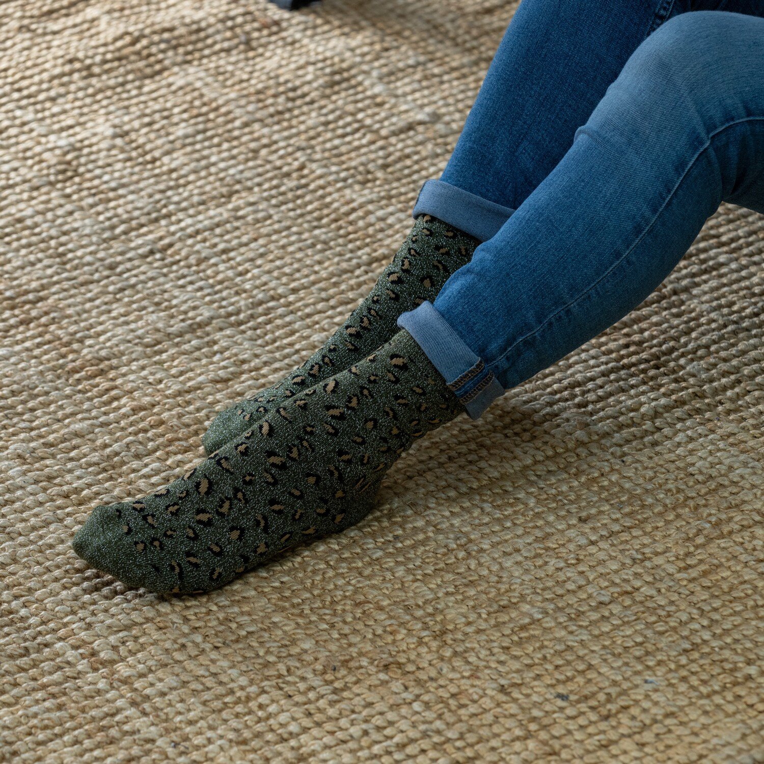 Leopard Combed Cotton Socks BILLYBELT Khaki