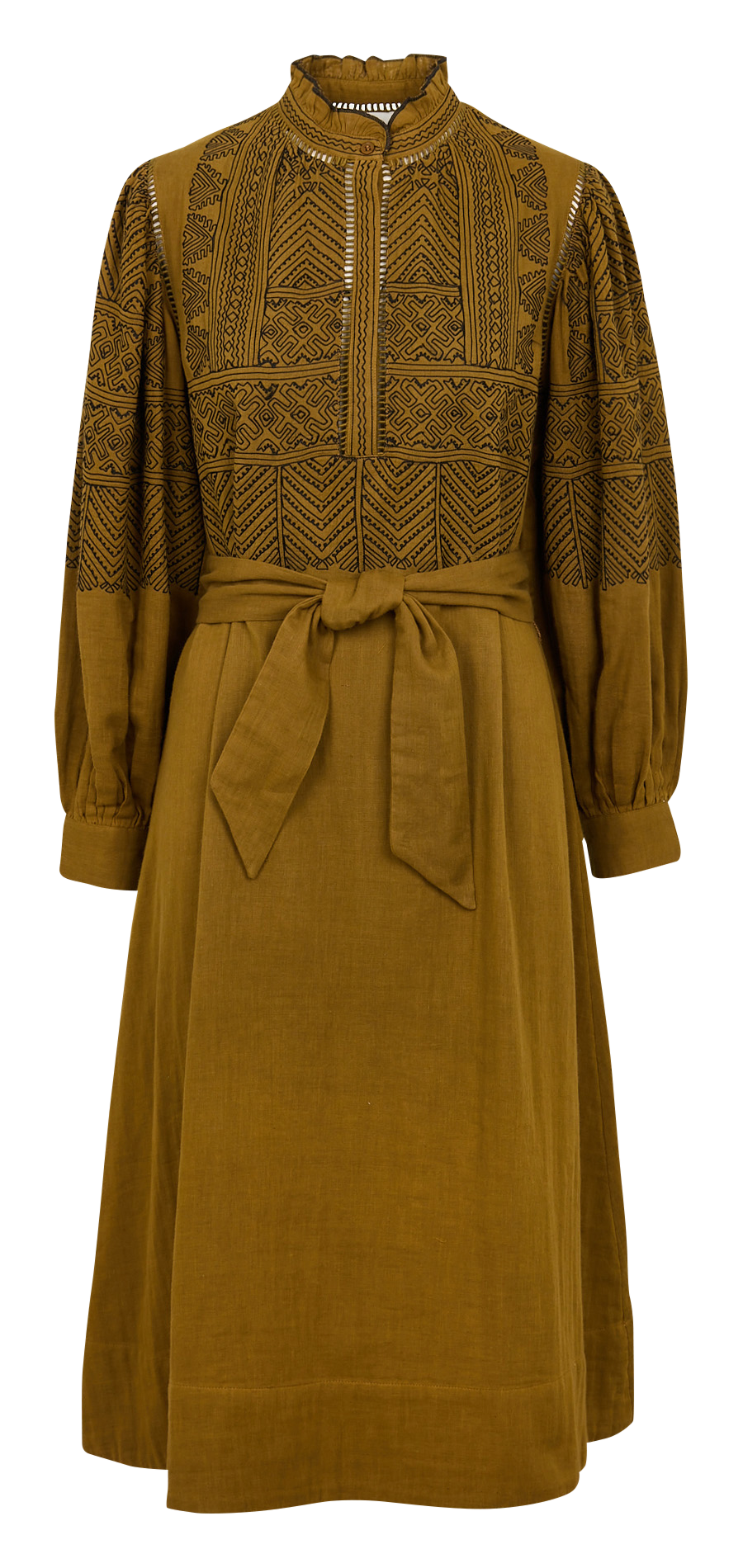 Robe longue droite col montant en coton ANTIK BATIK Marron