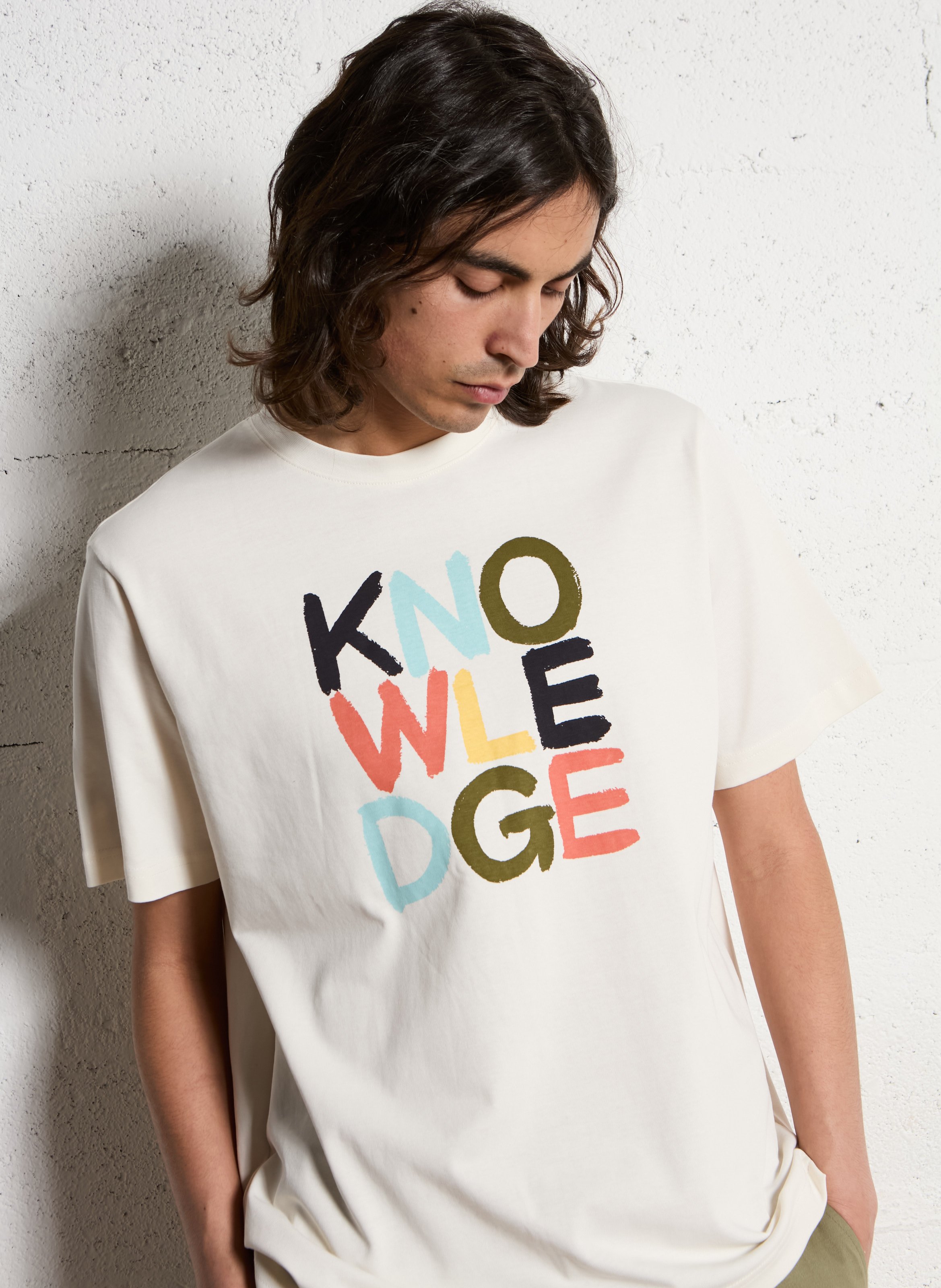T-shirt van biokatoen met print KNOWLEDGE COTTON APPAREL Wit