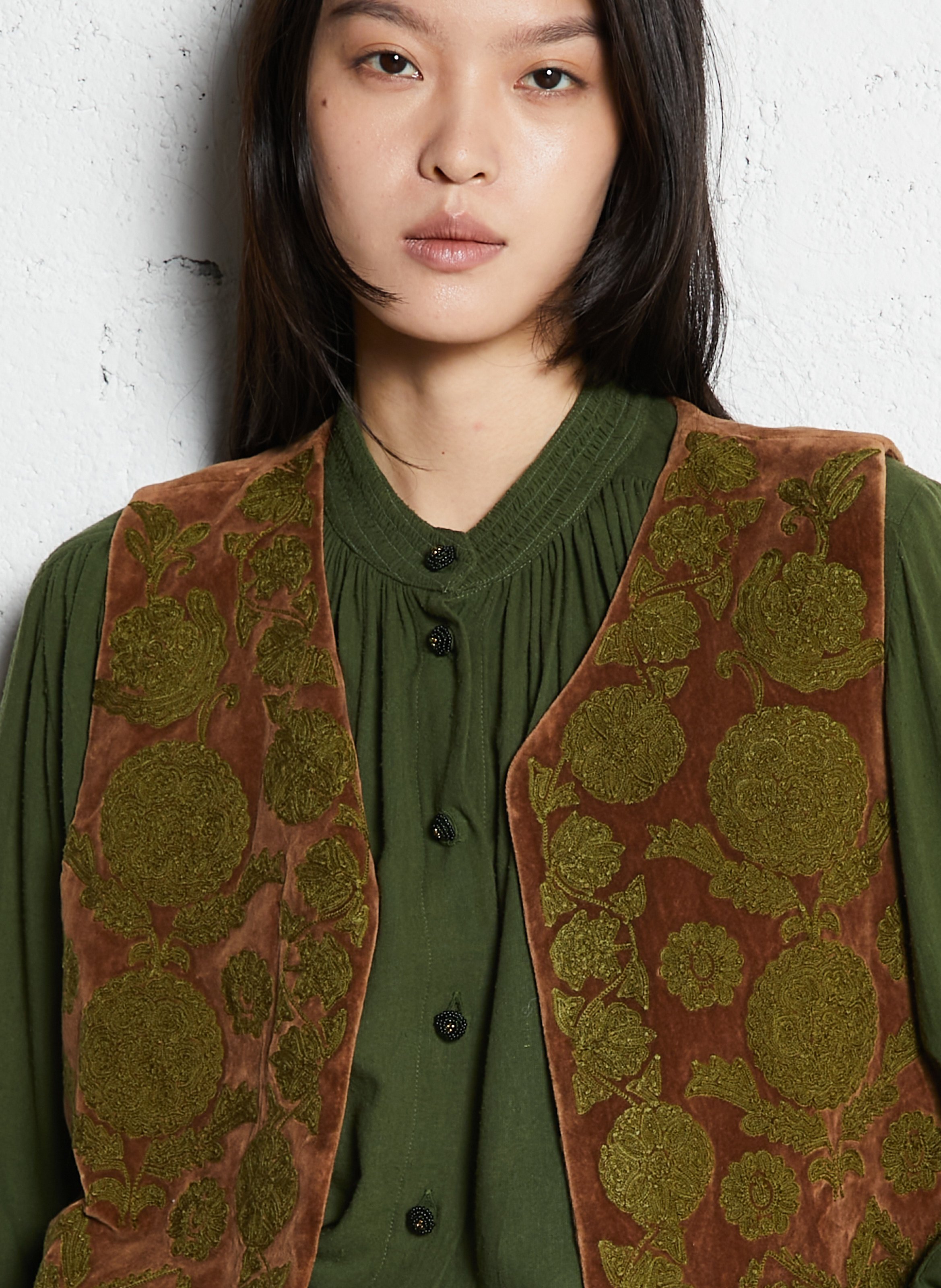 Short velvet embroidered bolero V DE VINSTER Khaki