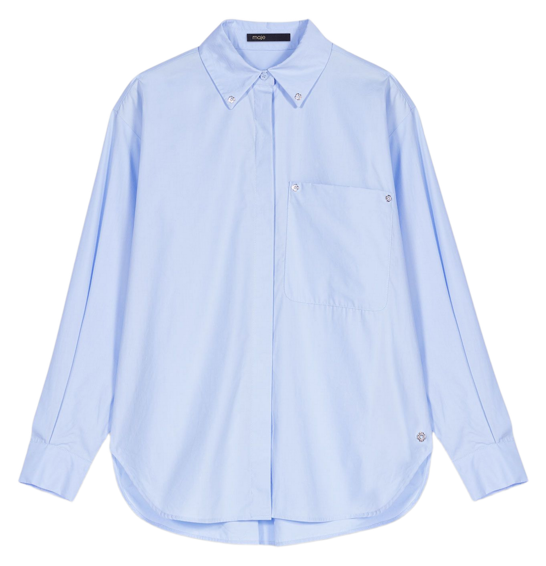 Chemise droite unie en coton MAJE Bleu