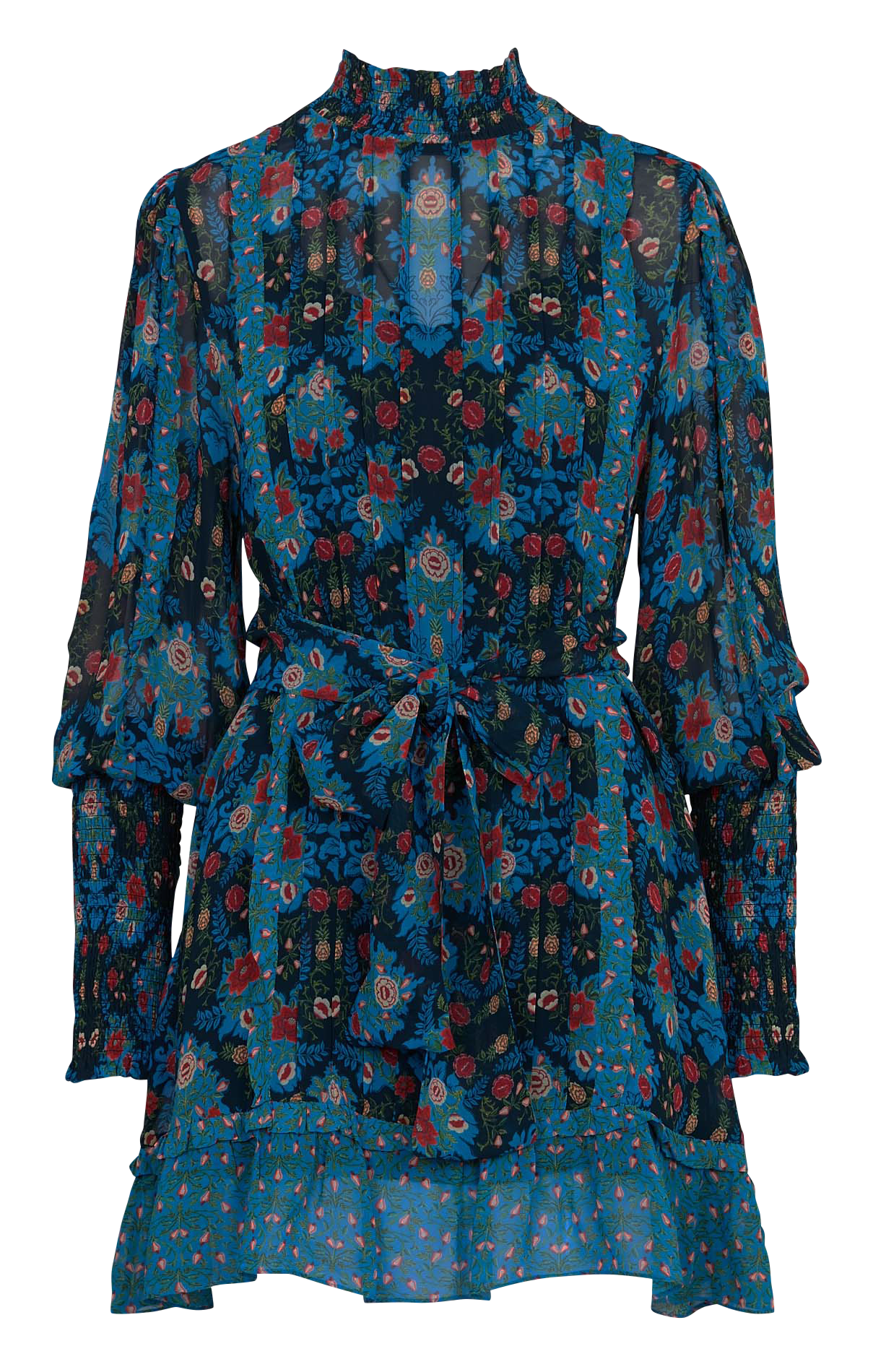 Kurzkleid mit Rundhalsausschnitt und Blumenprint FARM RIO Blau