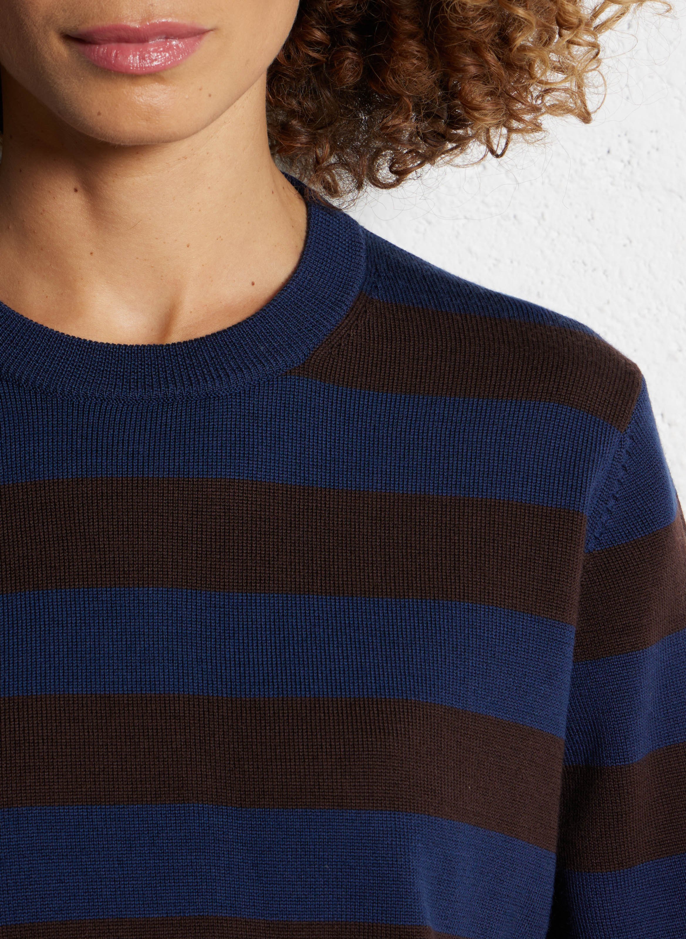 Pull col rond rayé en laine THE TINY BIG SISTER Bleu