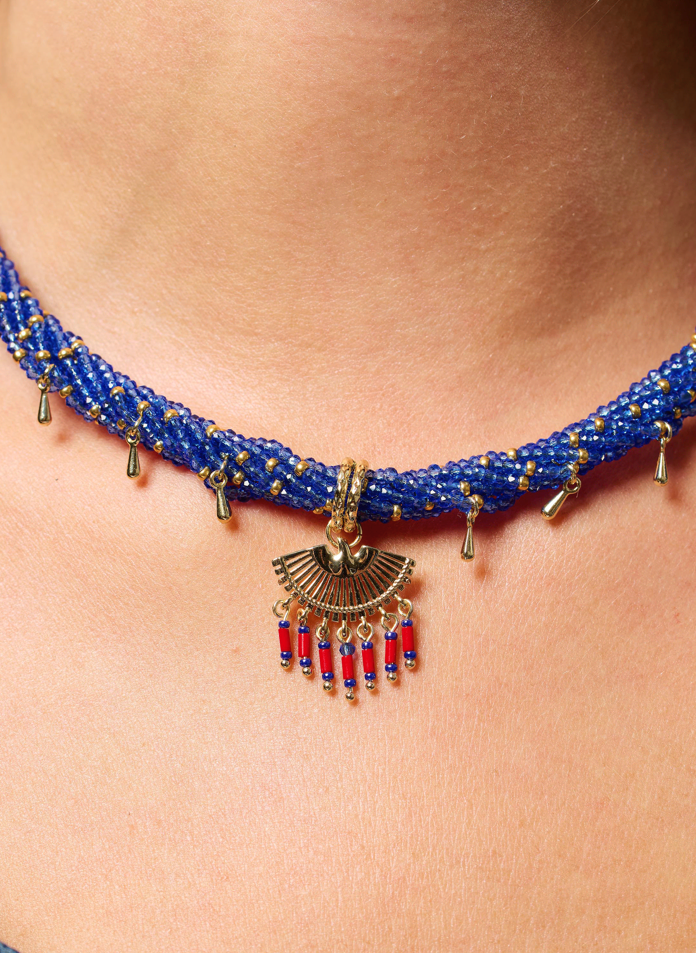 Twisted pearl necklace with charms and pendant HIPANEMA Blue