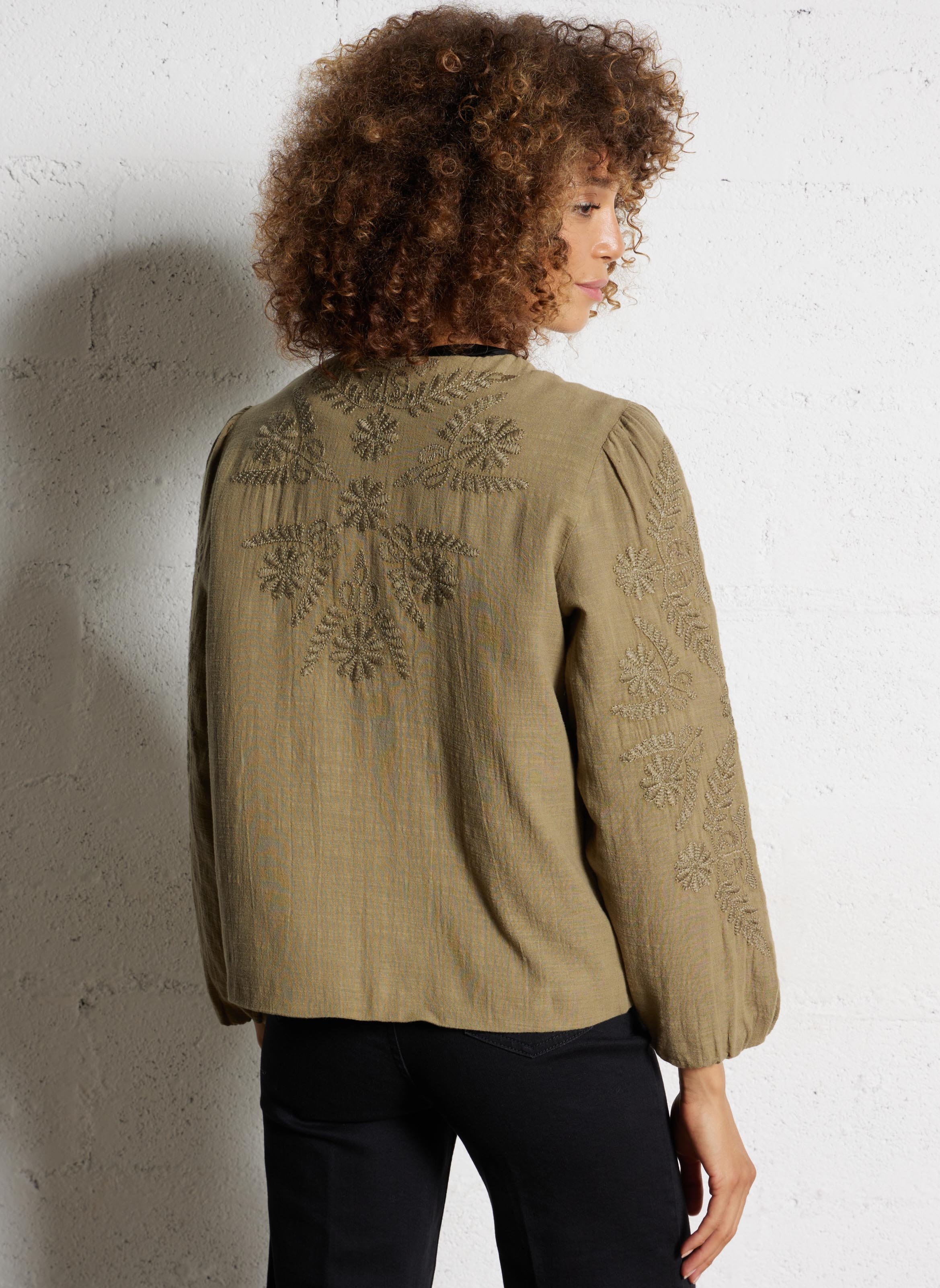 Veste droite en coton brodé MAISON 123 Kaki