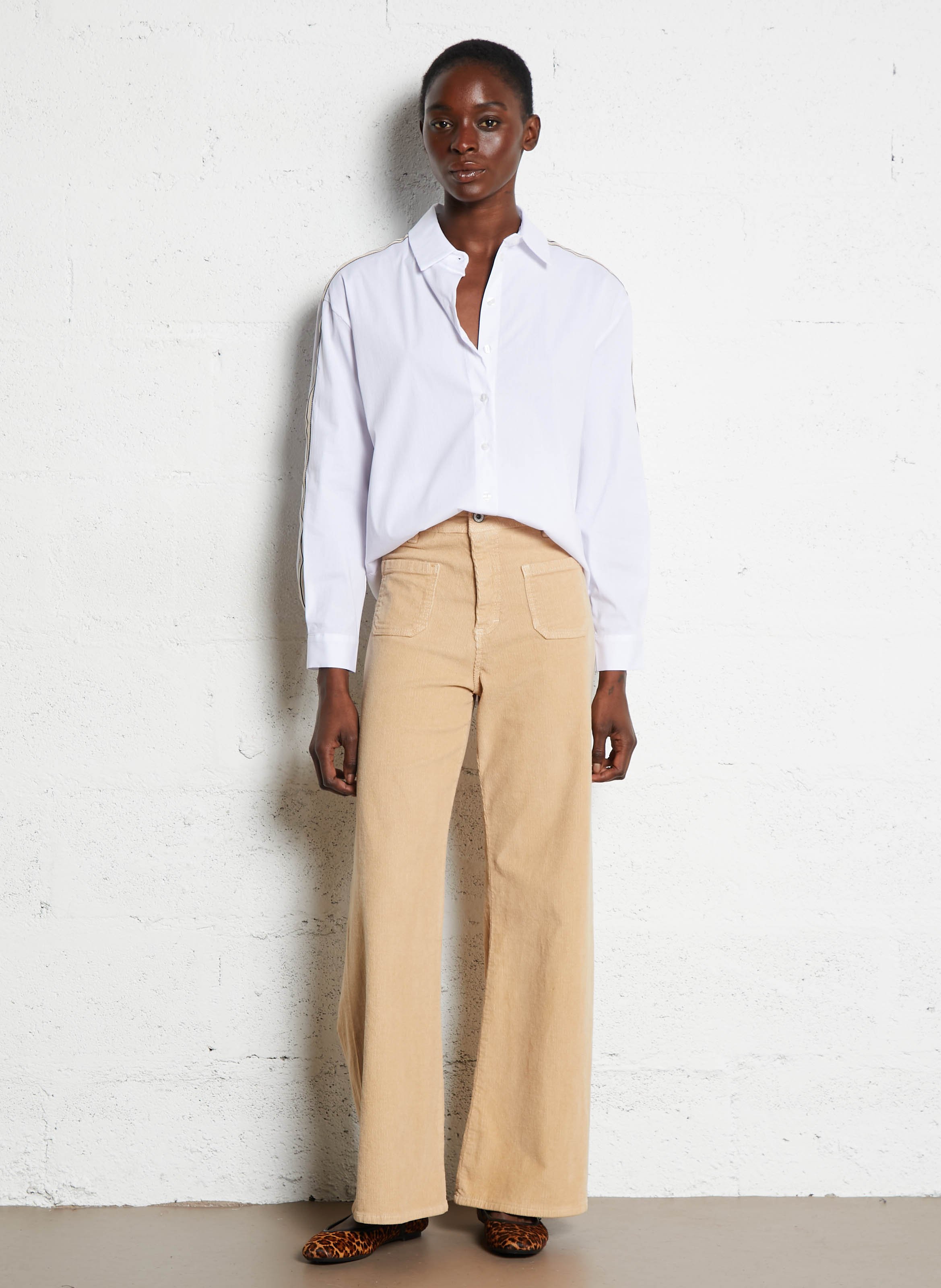 Chemise droite col classique en coton mélangé PLEASE Blanc