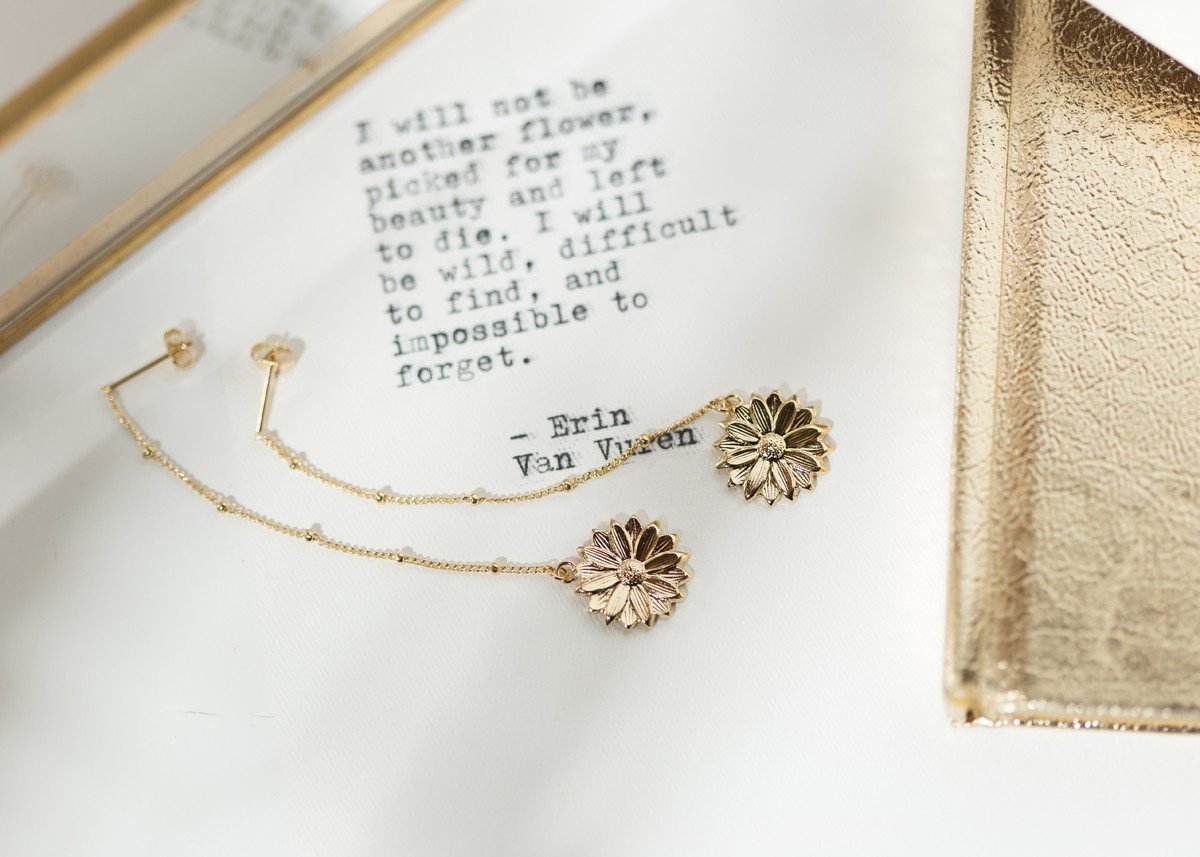 HESPÉRIS - silver-plated flower dangle earrings MONSIEUR SIMONE Golden