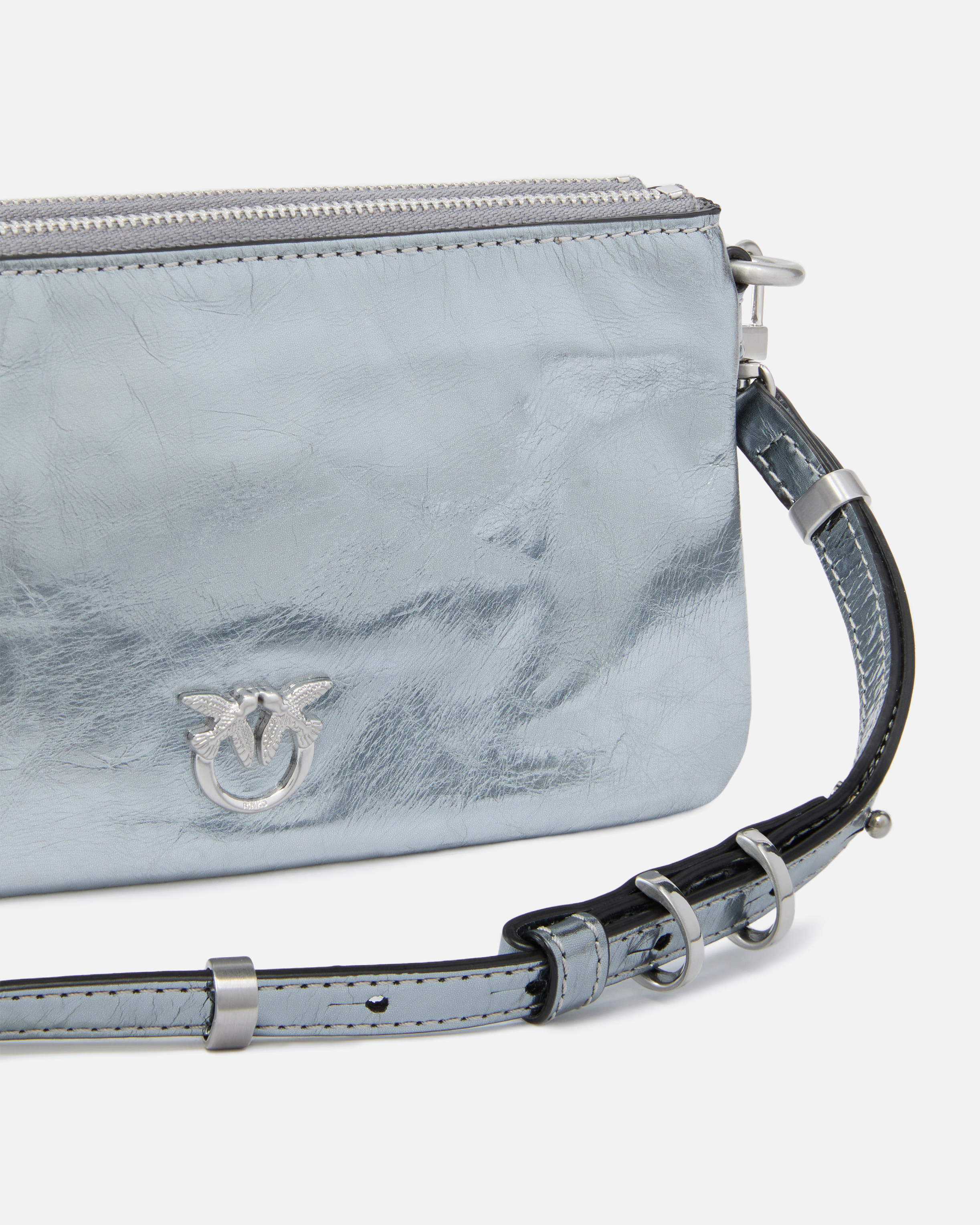Small double lamé leather shoulder bag PINKO Silver
