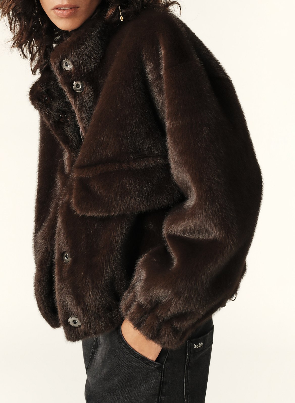 Veste ample col montant en fourrure synthétique BA&SH Marron