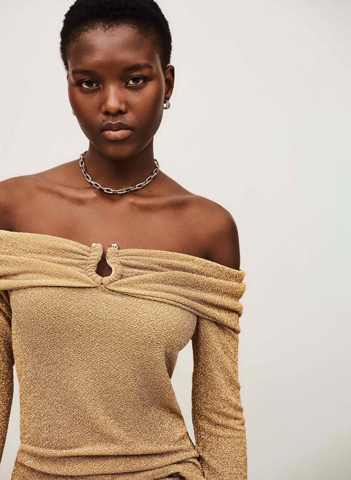 Aansluitende top met bardot halslijn en print BA&SH Goudkleurig