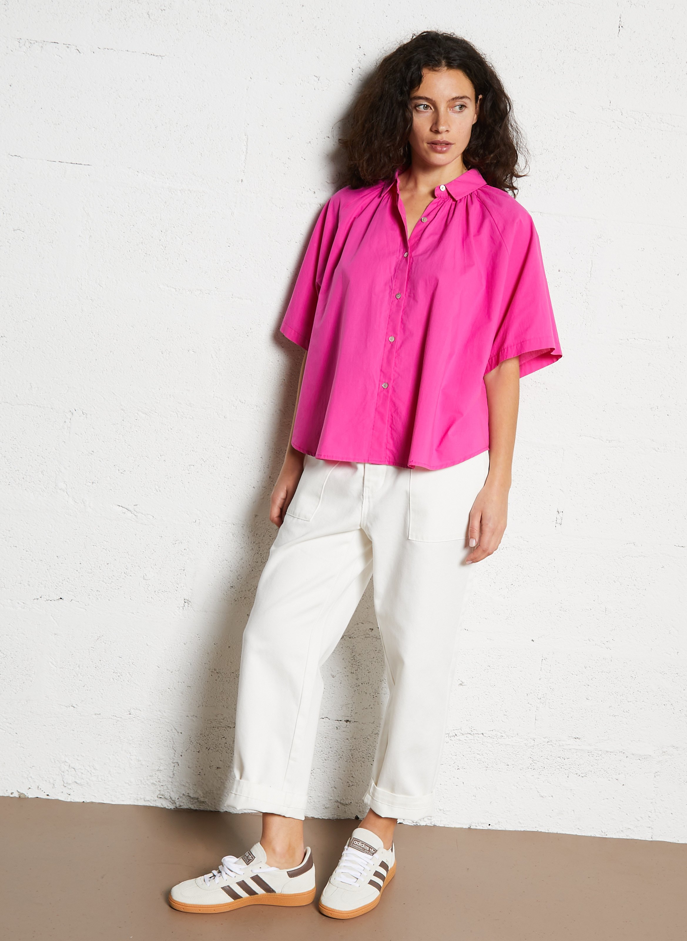 Weit geschnittene Baumwollbluse mit klassischem Kragen JC SOPHIE Rosa