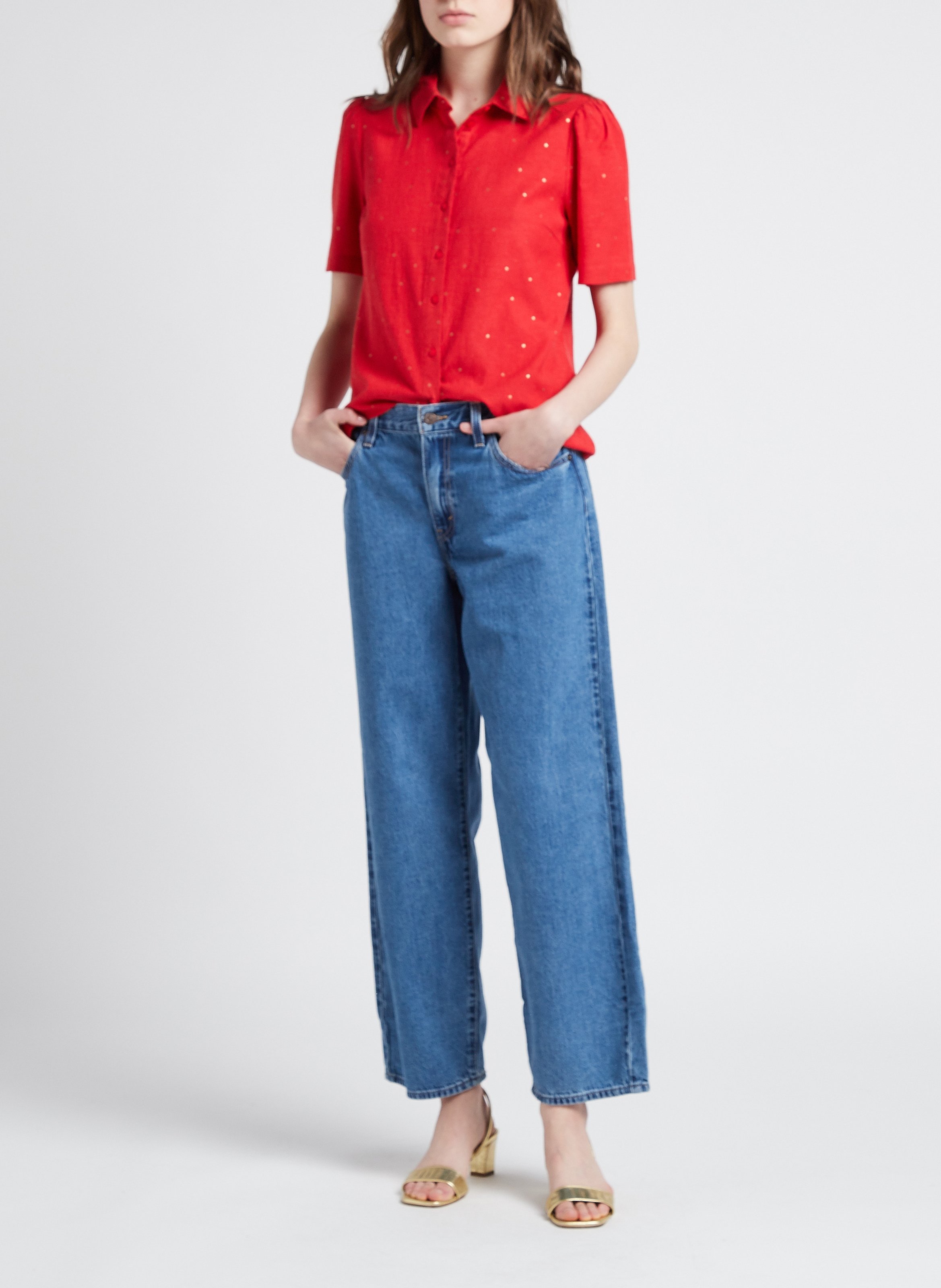 Chemise col classique imprimé  PIECES Rouge