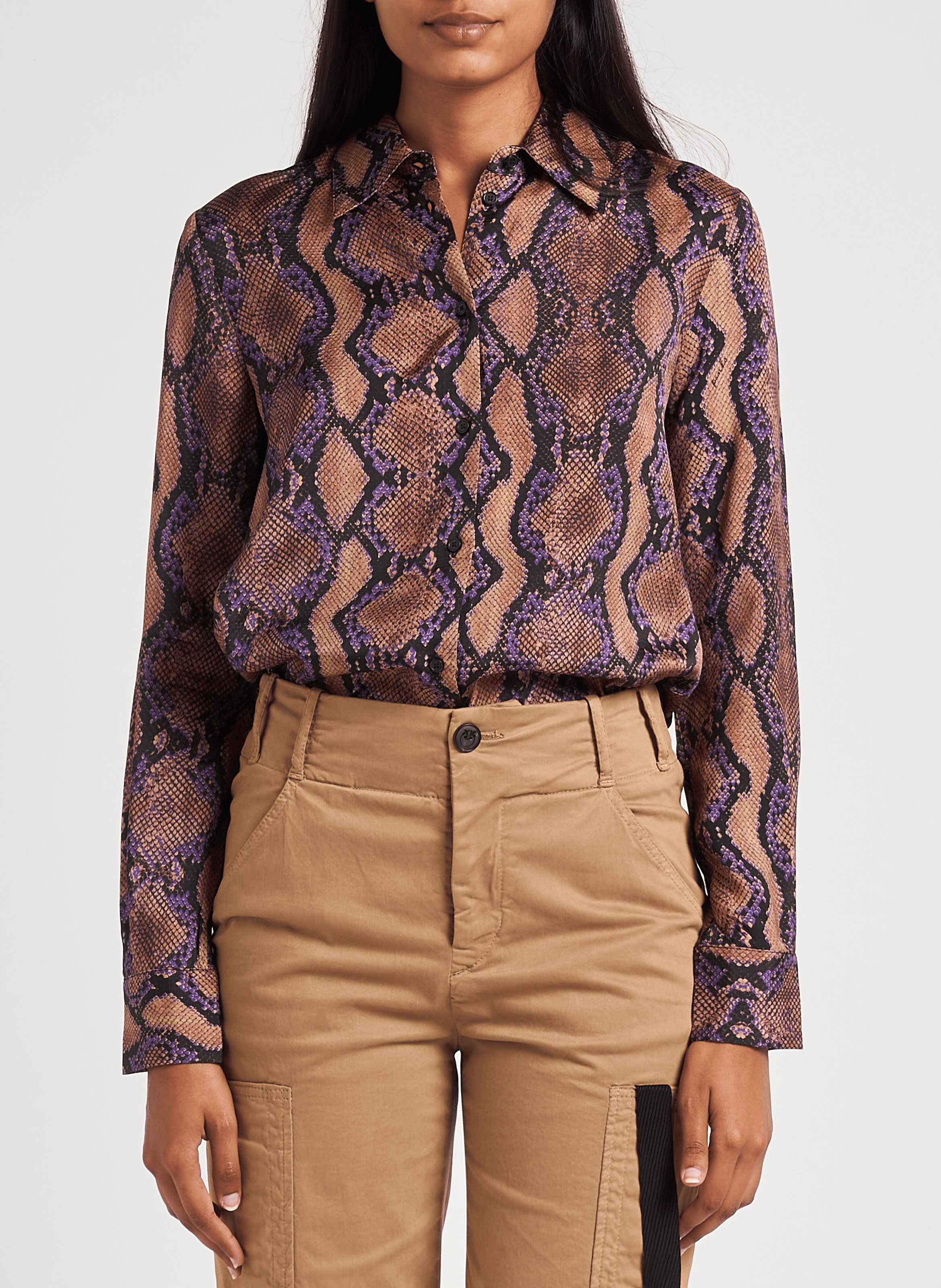 Fließende Bluse mit klassischem Kragen und Print PINKO Mehrfarbig